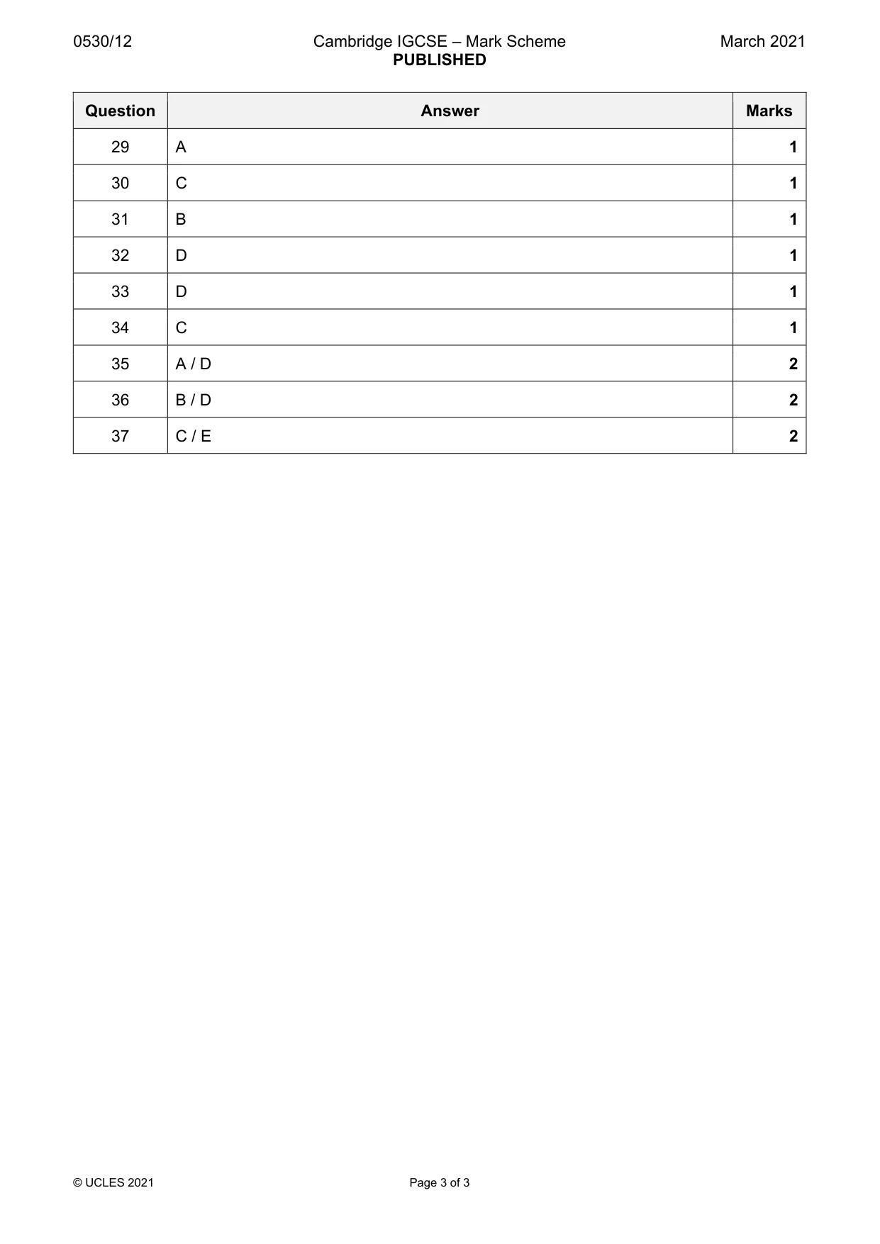 Mark scheme, page 3 of 3