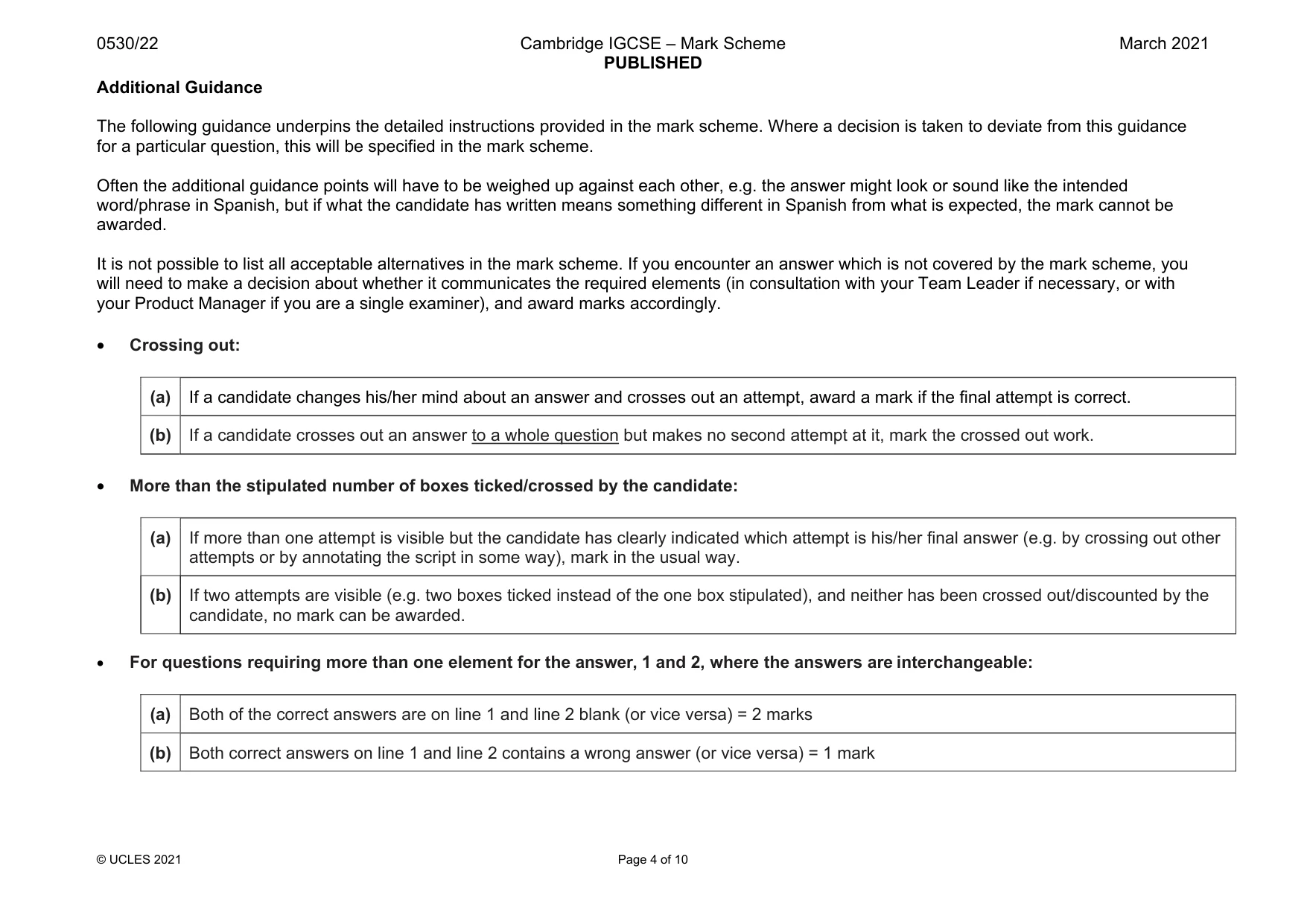 Mark scheme, page 4 of 10