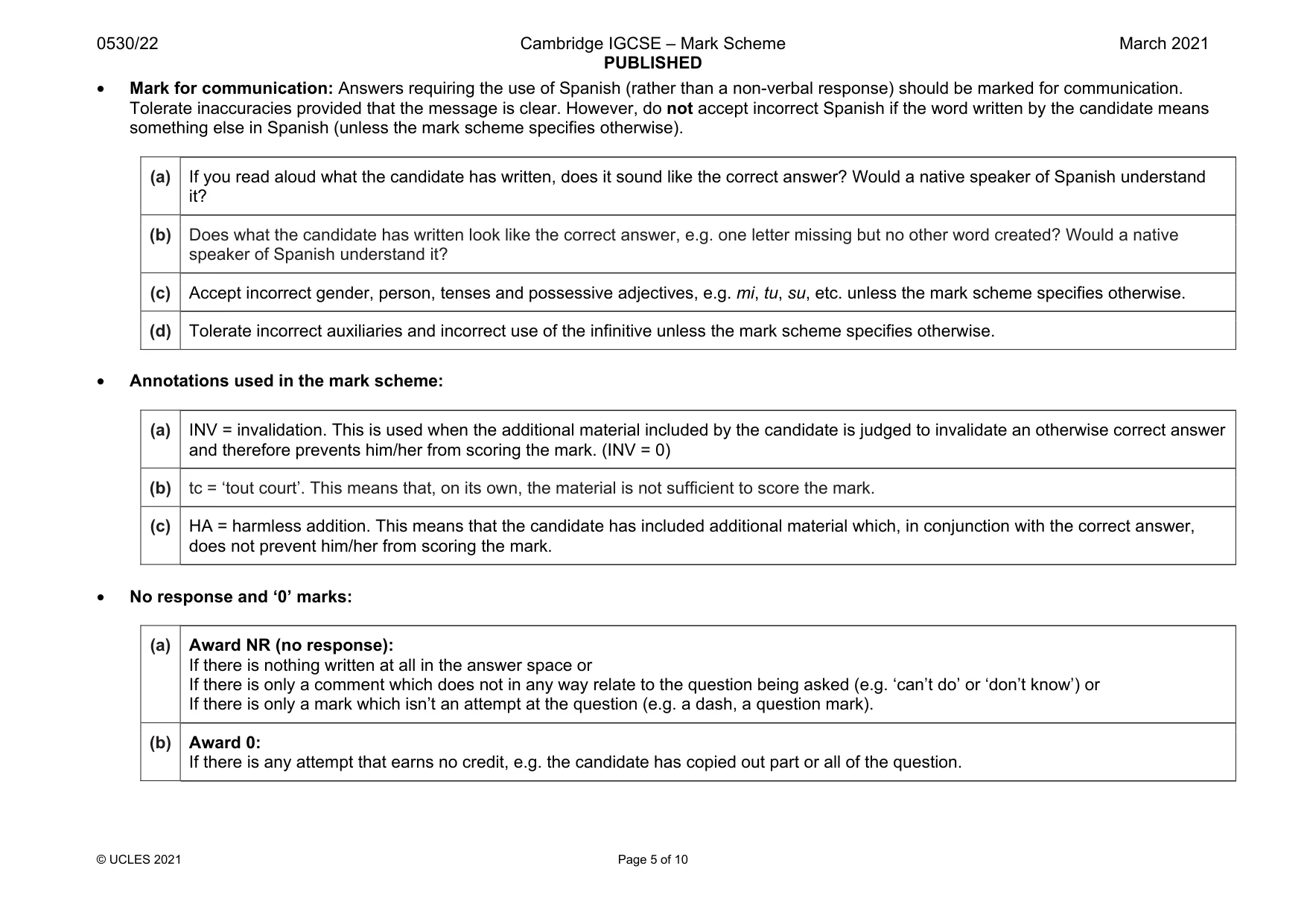 Mark scheme, page 5 of 10