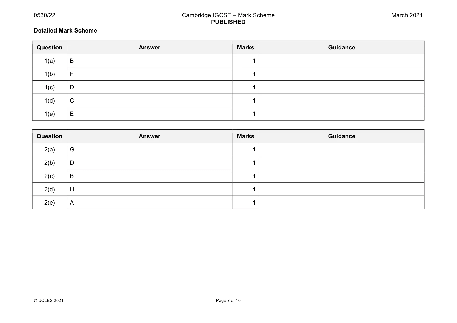 Mark scheme, page 7 of 10