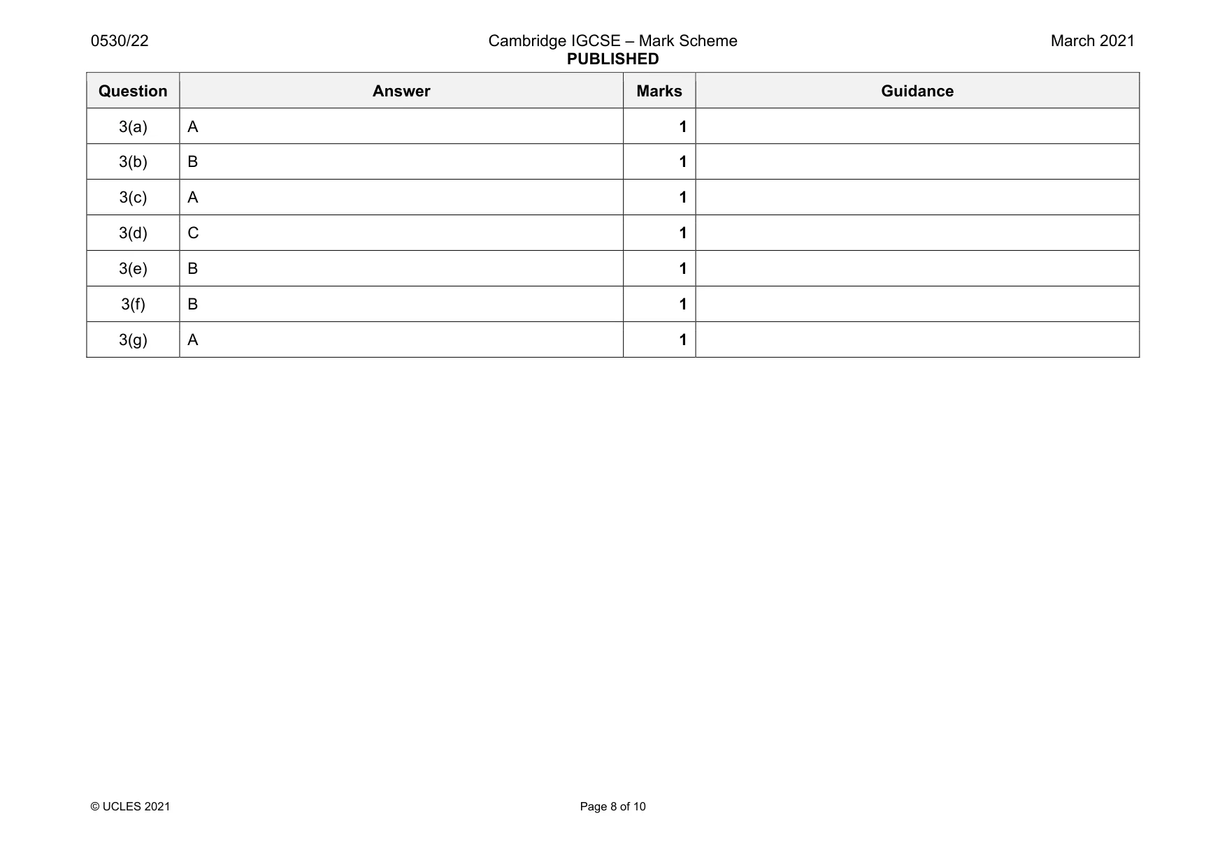 Mark scheme, page 8 of 10