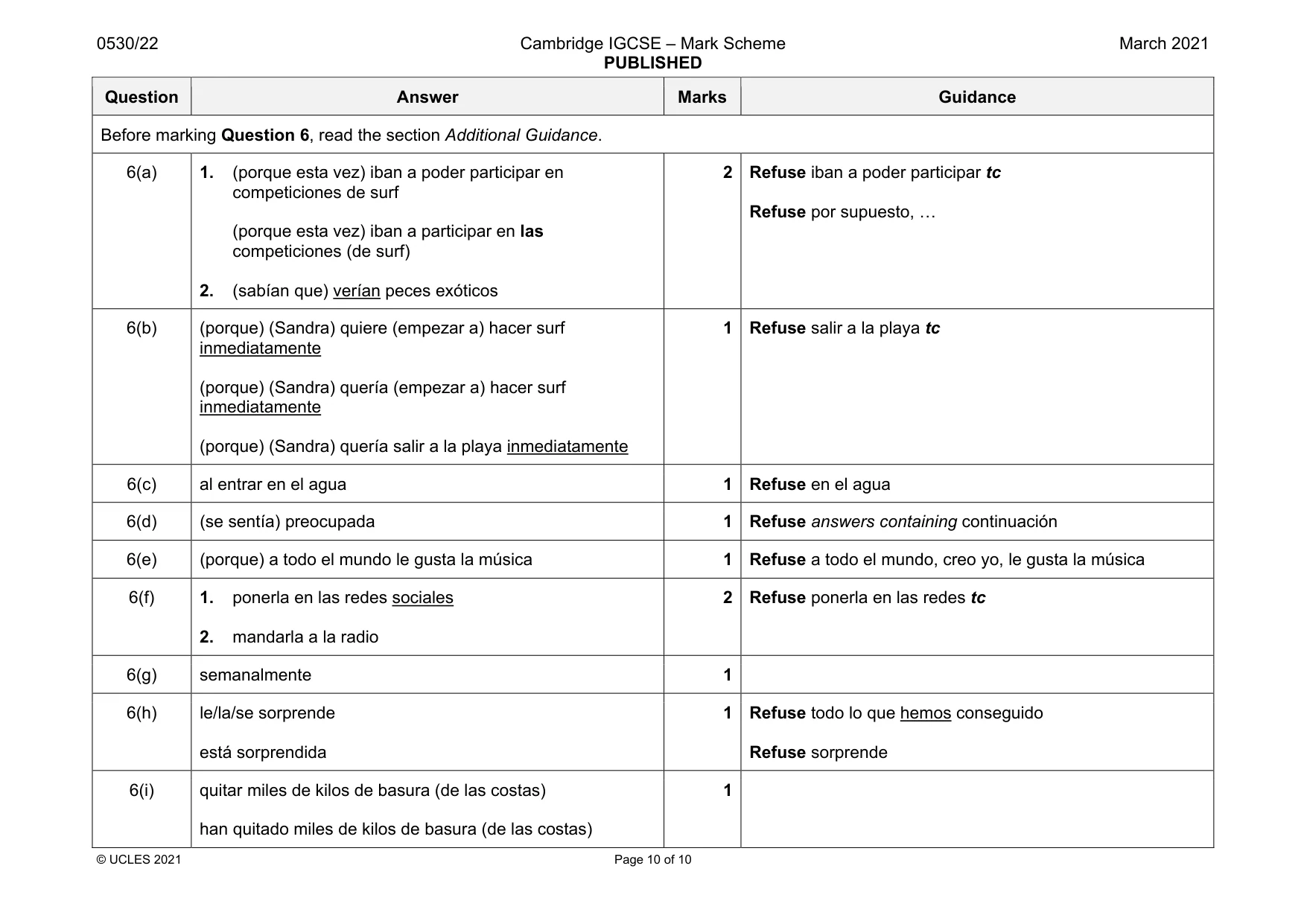 Mark scheme, page 10 of 10