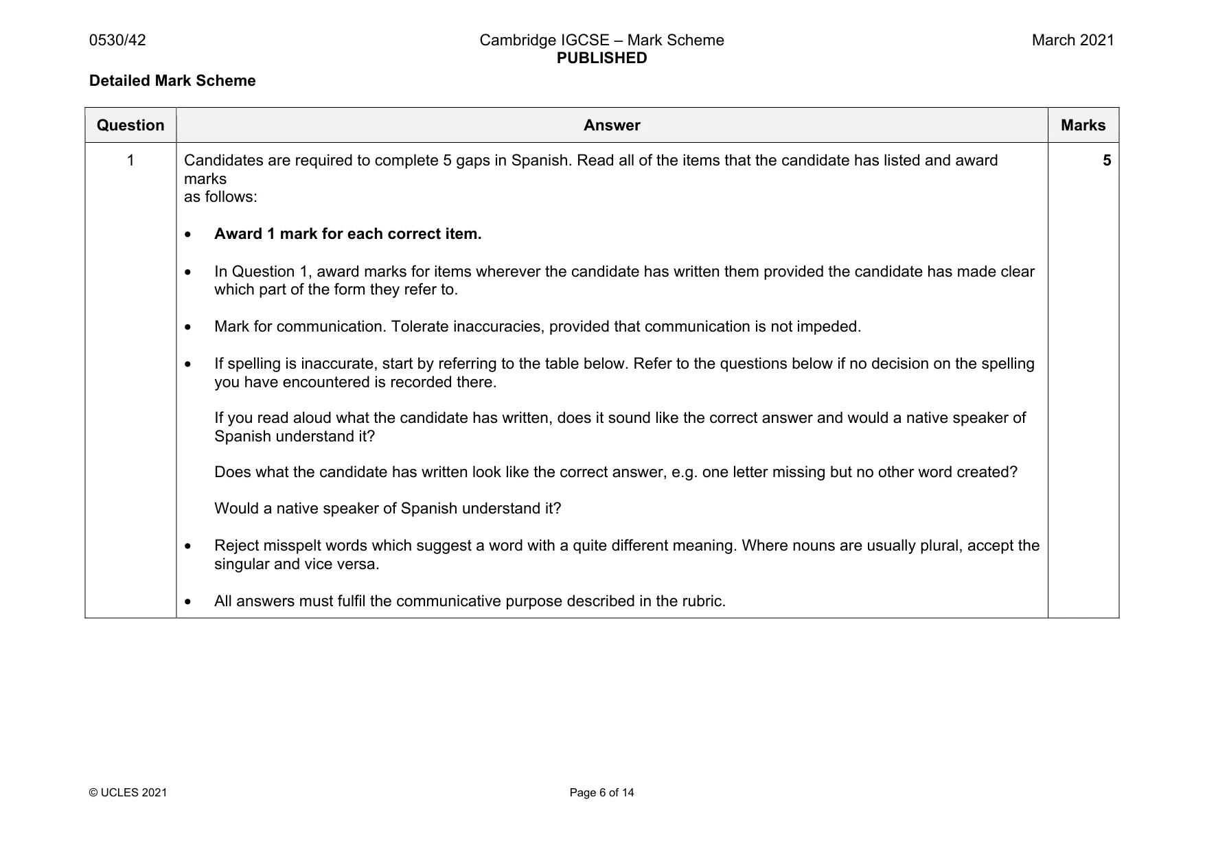 Mark scheme, page 6 of 14