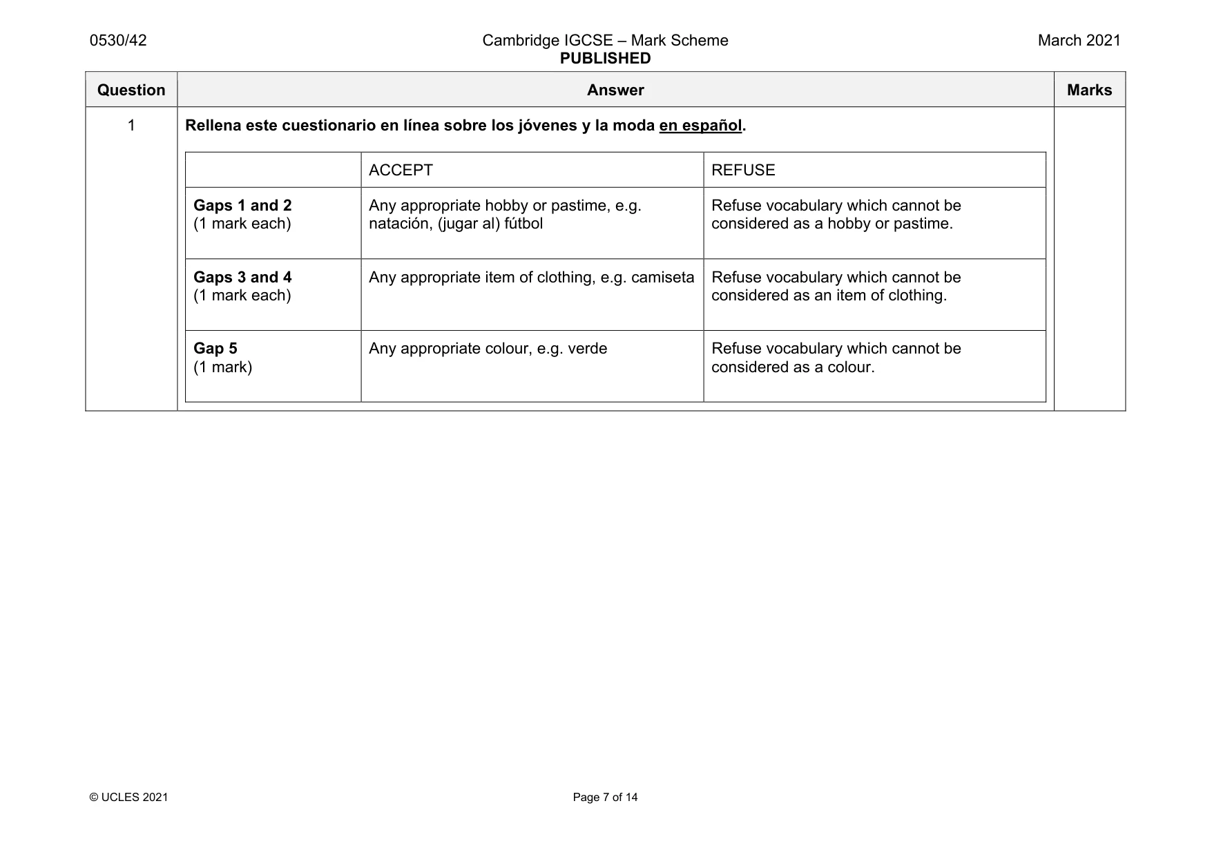 Mark scheme, page 7 of 14