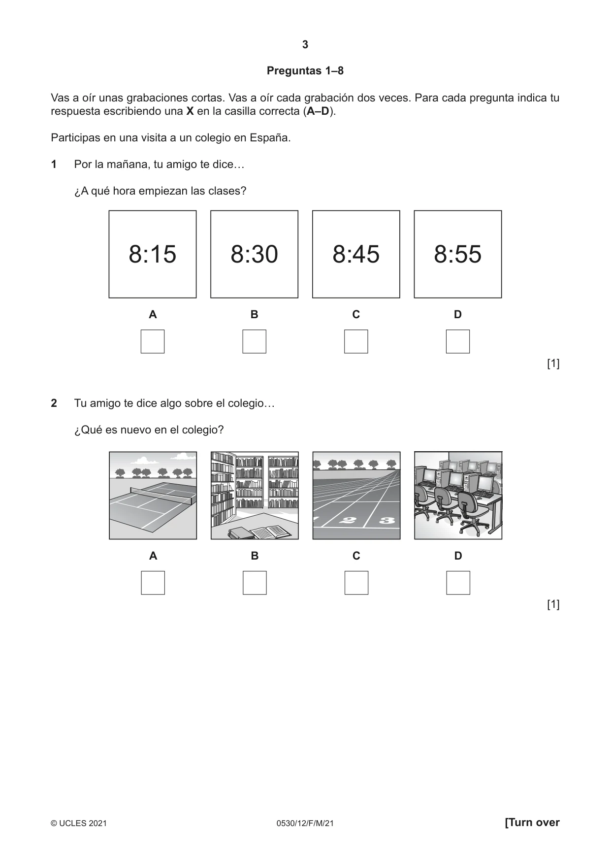 Cambridge IGCSE Spanish - Foreign Language 0530 2021 Feb/March Paper 1 · Variant 2 question paper, page 3 of 16