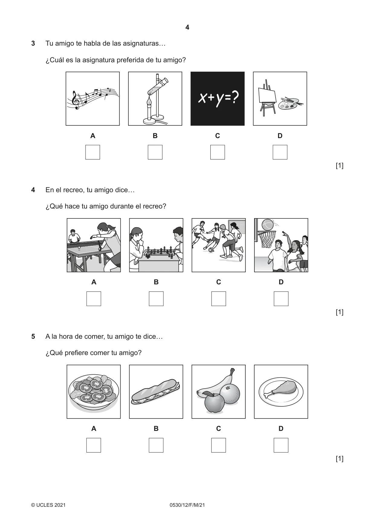 Cambridge IGCSE Spanish - Foreign Language 0530 2021 Feb/March Paper 1 · Variant 2 question paper, page 4 of 16