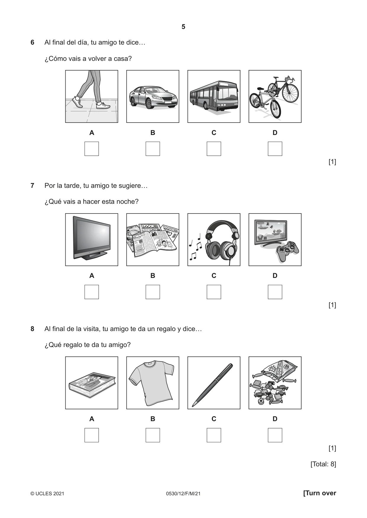 Cambridge IGCSE Spanish - Foreign Language 0530 2021 Feb/March Paper 1 · Variant 2 question paper, page 5 of 16