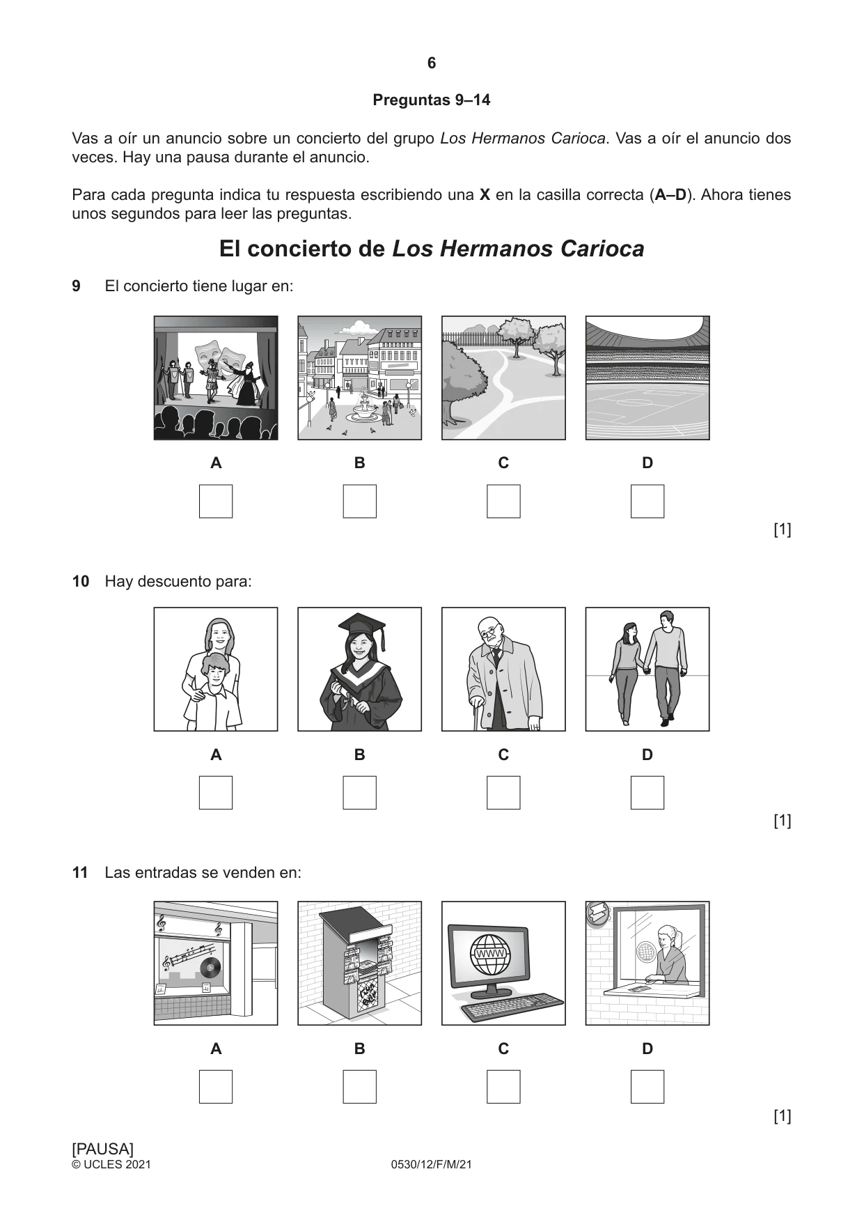Cambridge IGCSE Spanish - Foreign Language 0530 2021 Feb/March Paper 1 · Variant 2 question paper, page 6 of 16
