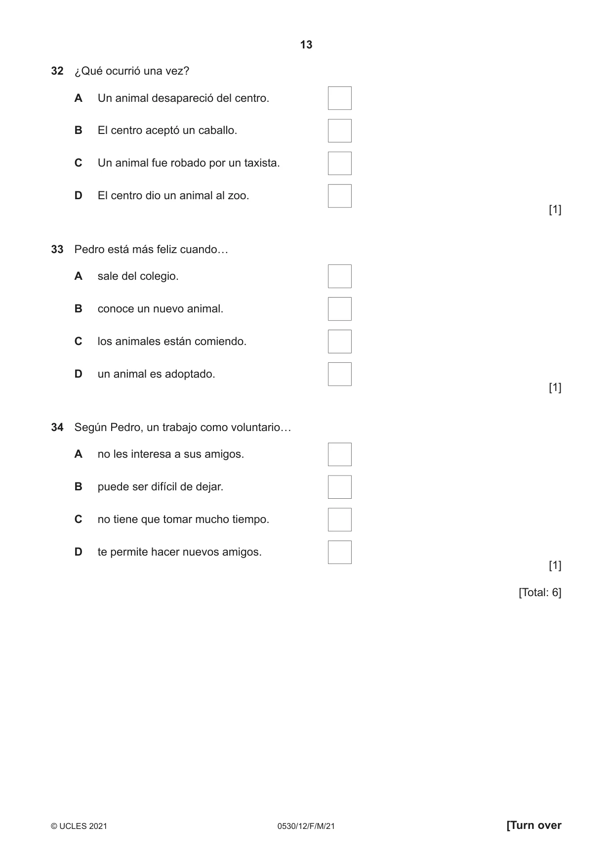 Cambridge IGCSE Spanish - Foreign Language 0530 2021 Feb/March Paper 1 · Variant 2 question paper, page 13 of 16