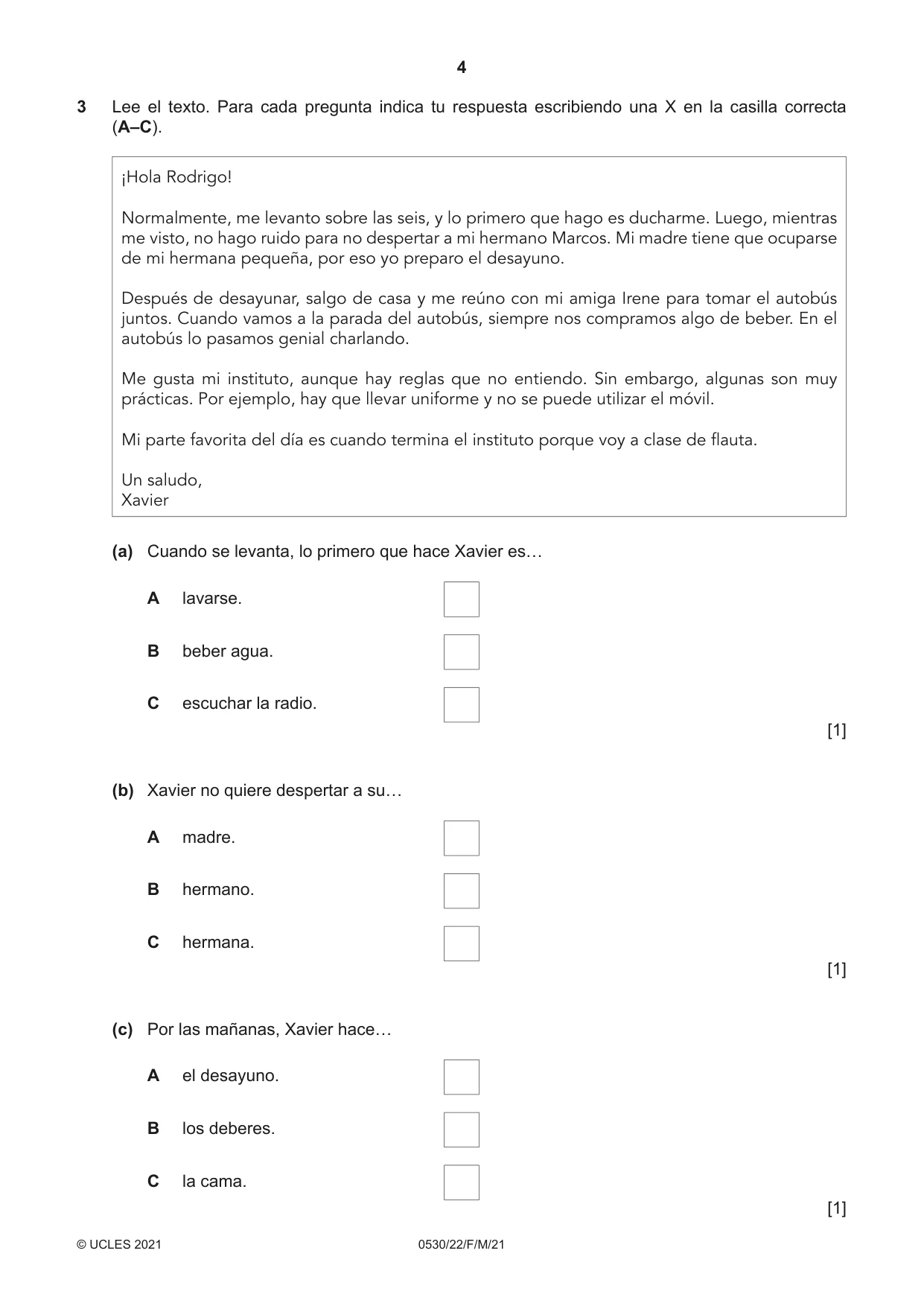 Cambridge IGCSE Spanish - Foreign Language 0530 2021 Feb/March Paper 2 · Variant 2 question paper, page 4 of 12