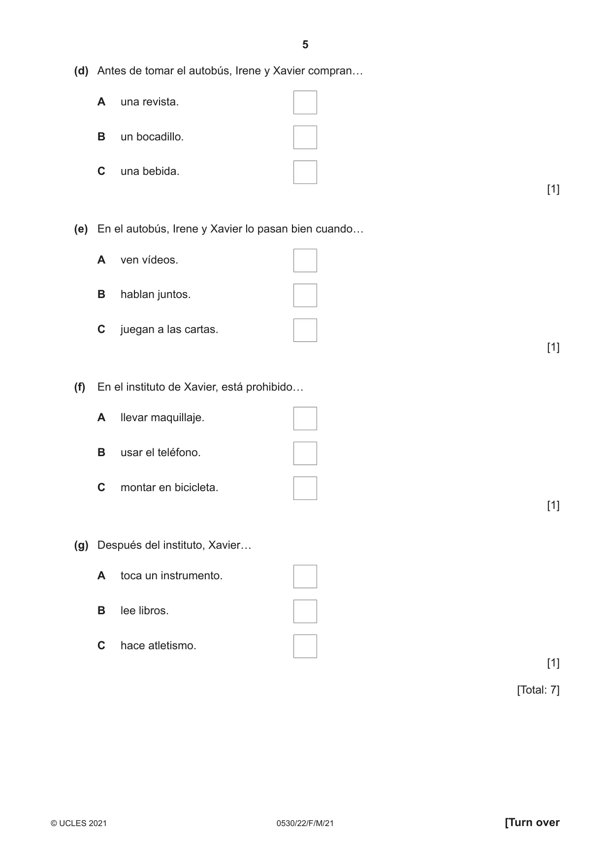 Cambridge IGCSE Spanish - Foreign Language 0530 2021 Feb/March Paper 2 · Variant 2 question paper, page 5 of 12