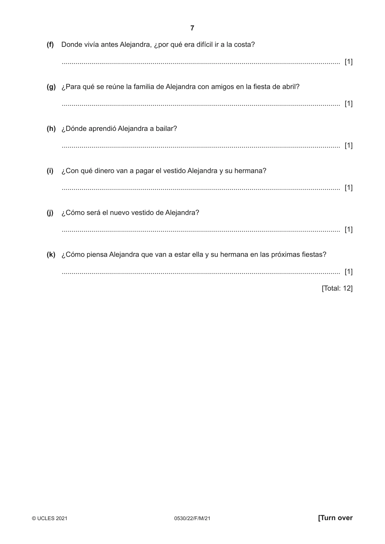 Cambridge IGCSE Spanish - Foreign Language 0530 2021 Feb/March Paper 2 · Variant 2 question paper, page 7 of 12