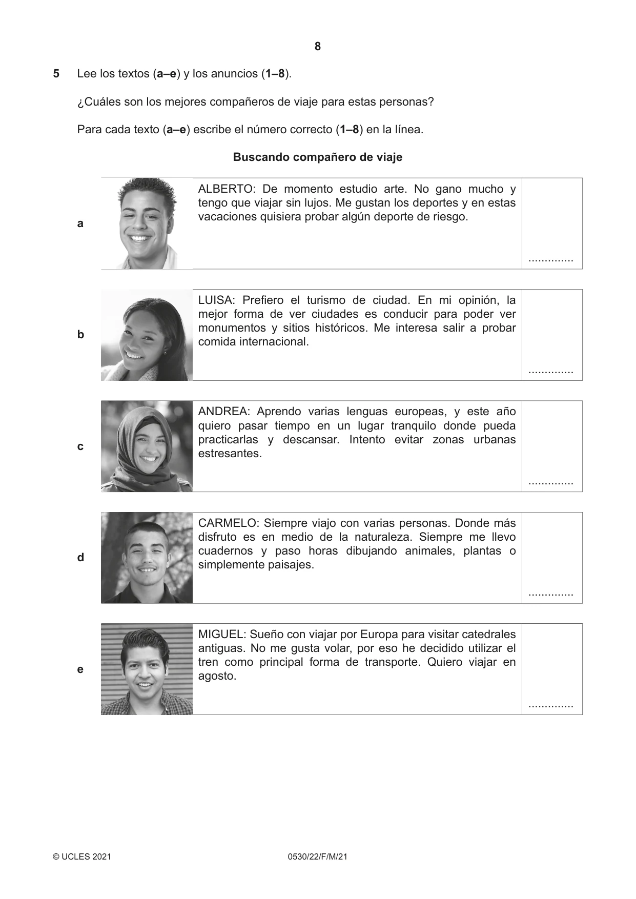 Cambridge IGCSE Spanish - Foreign Language 0530 2021 Feb/March Paper 2 · Variant 2 question paper, page 8 of 12