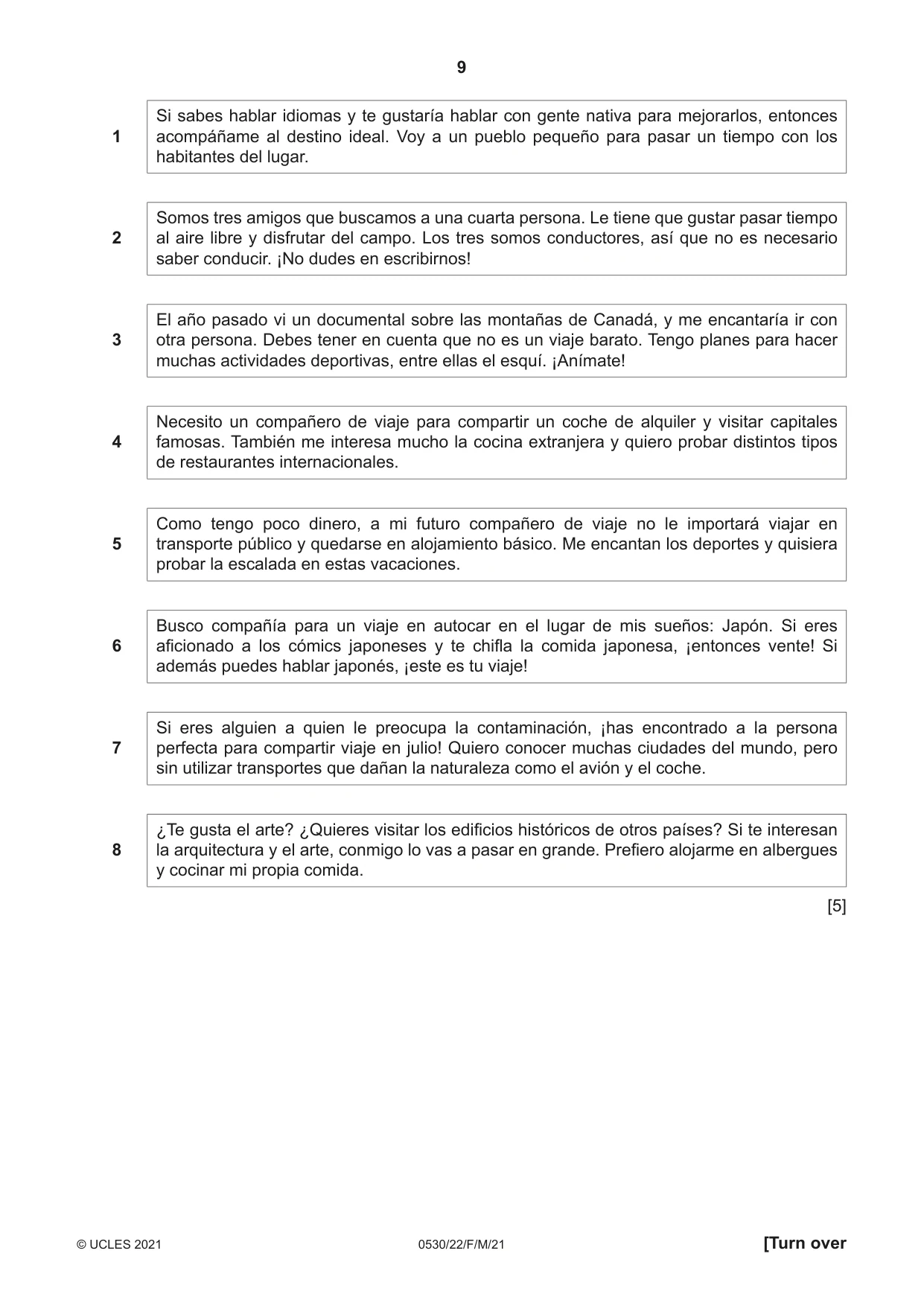 Cambridge IGCSE Spanish - Foreign Language 0530 2021 Feb/March Paper 2 · Variant 2 question paper, page 9 of 12