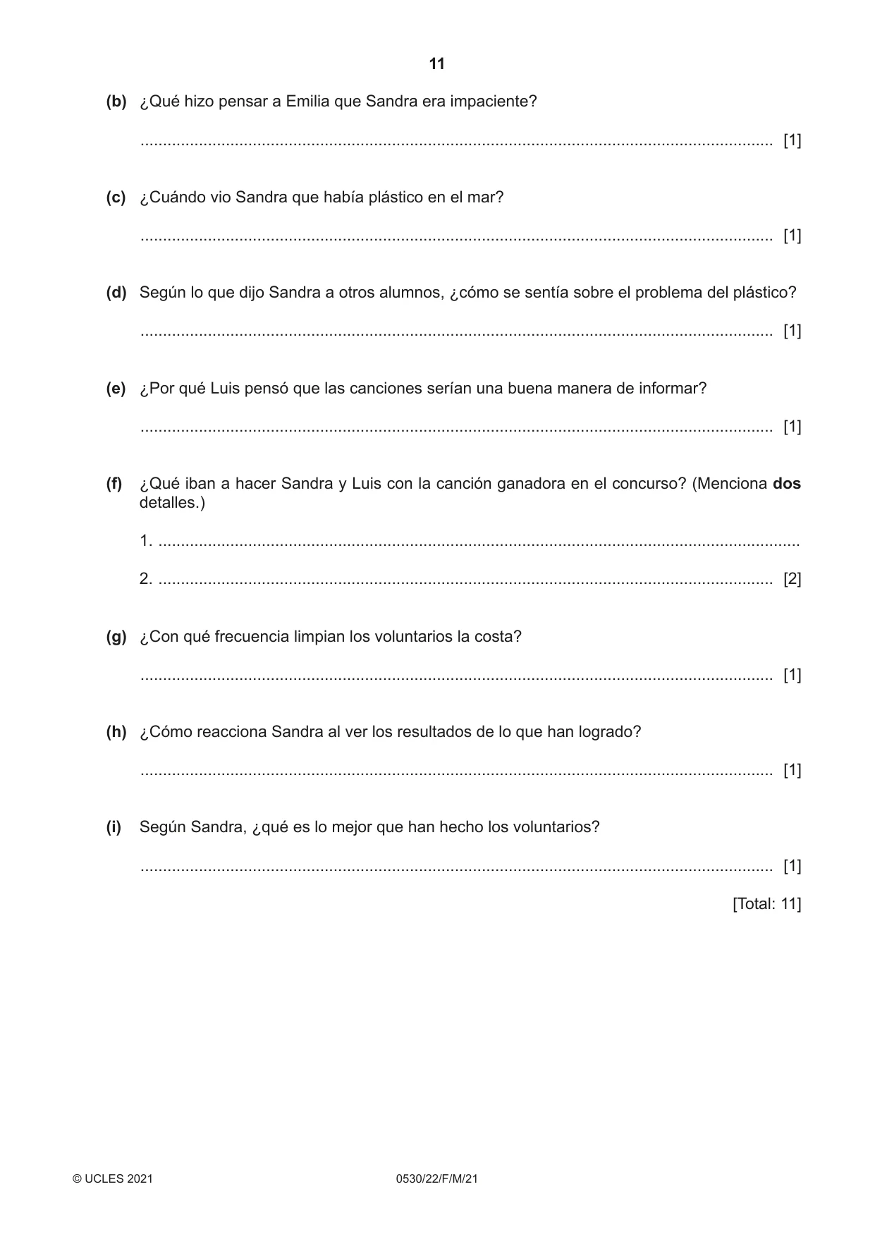 Cambridge IGCSE Spanish - Foreign Language 0530 2021 Feb/March Paper 2 · Variant 2 question paper, page 11 of 12