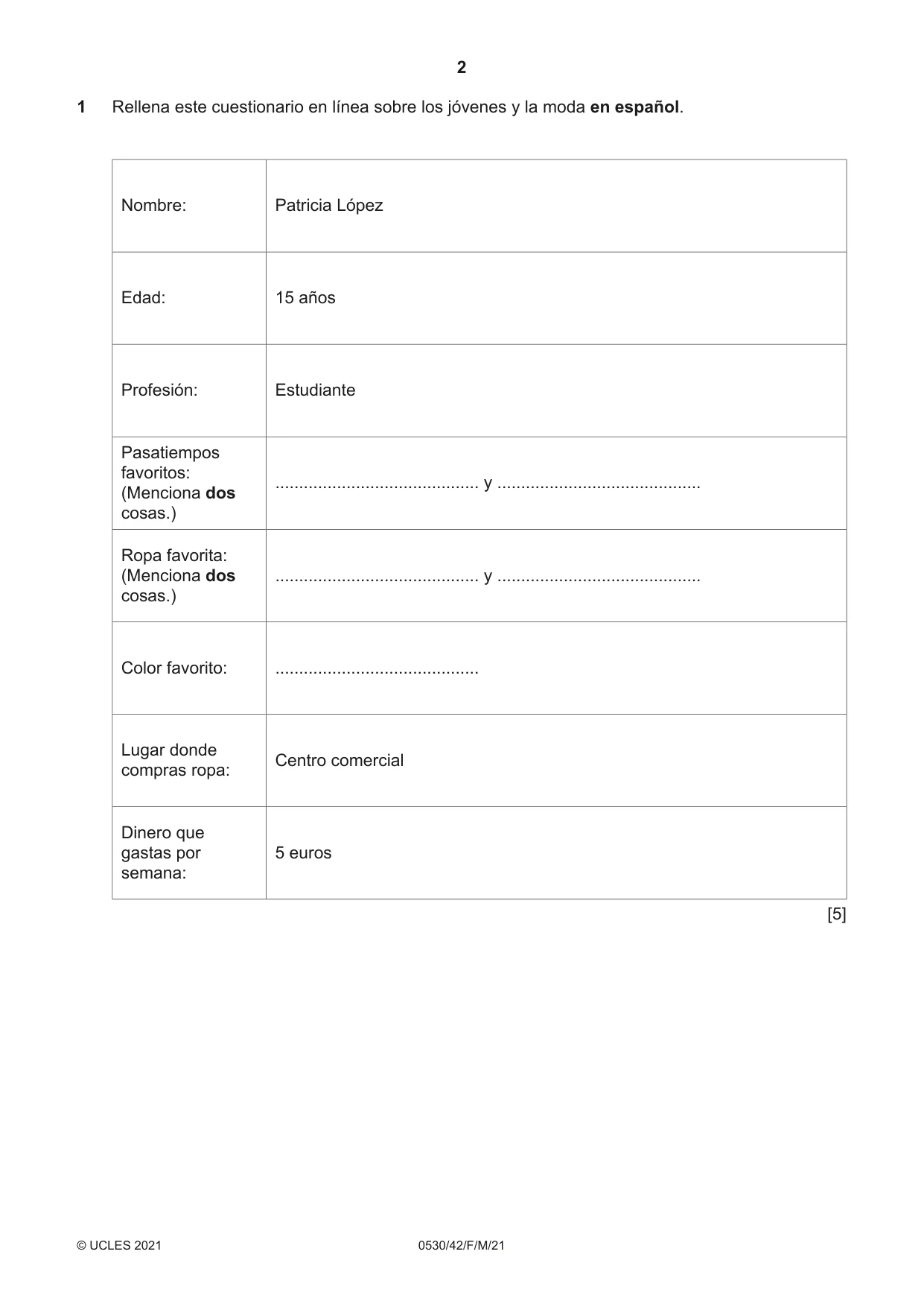 Cambridge IGCSE Spanish - Foreign Language 0530 2021 Feb/March Paper 4 · Variant 2 question paper, page 2 of 8