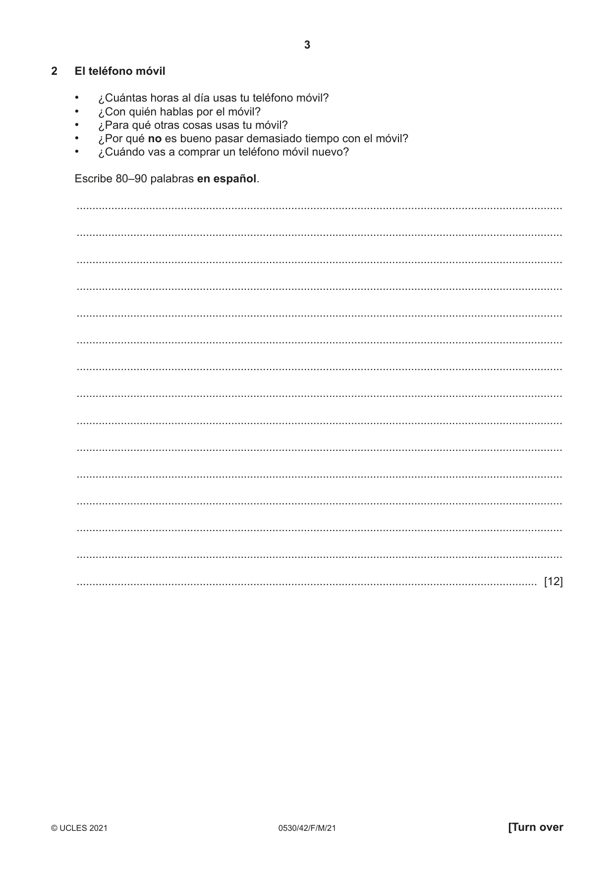 Cambridge IGCSE Spanish - Foreign Language 0530 2021 Feb/March Paper 4 · Variant 2 question paper, page 3 of 8