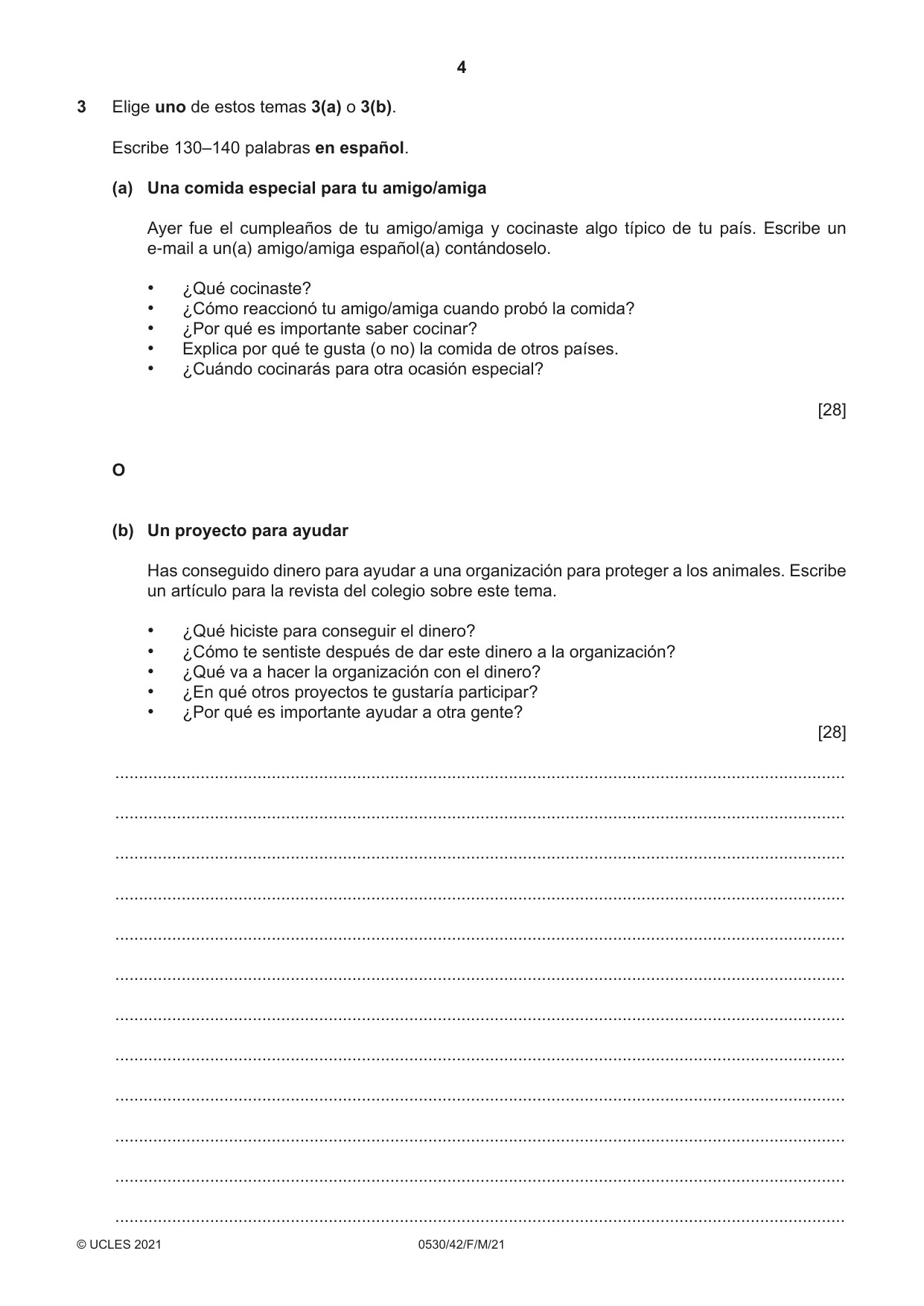 Cambridge IGCSE Spanish - Foreign Language 0530 2021 Feb/March Paper 4 · Variant 2 question paper, page 4 of 8