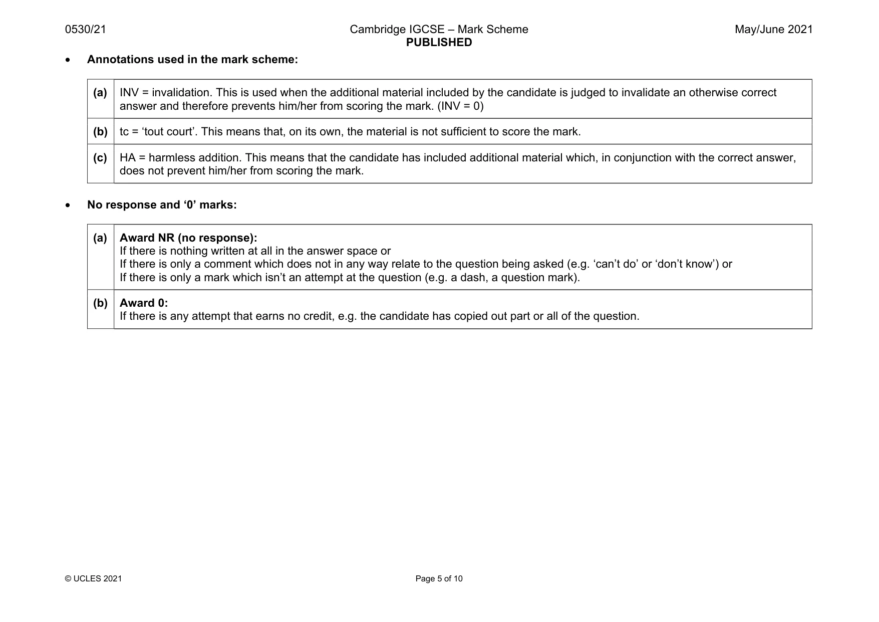 Mark scheme, page 5 of 10