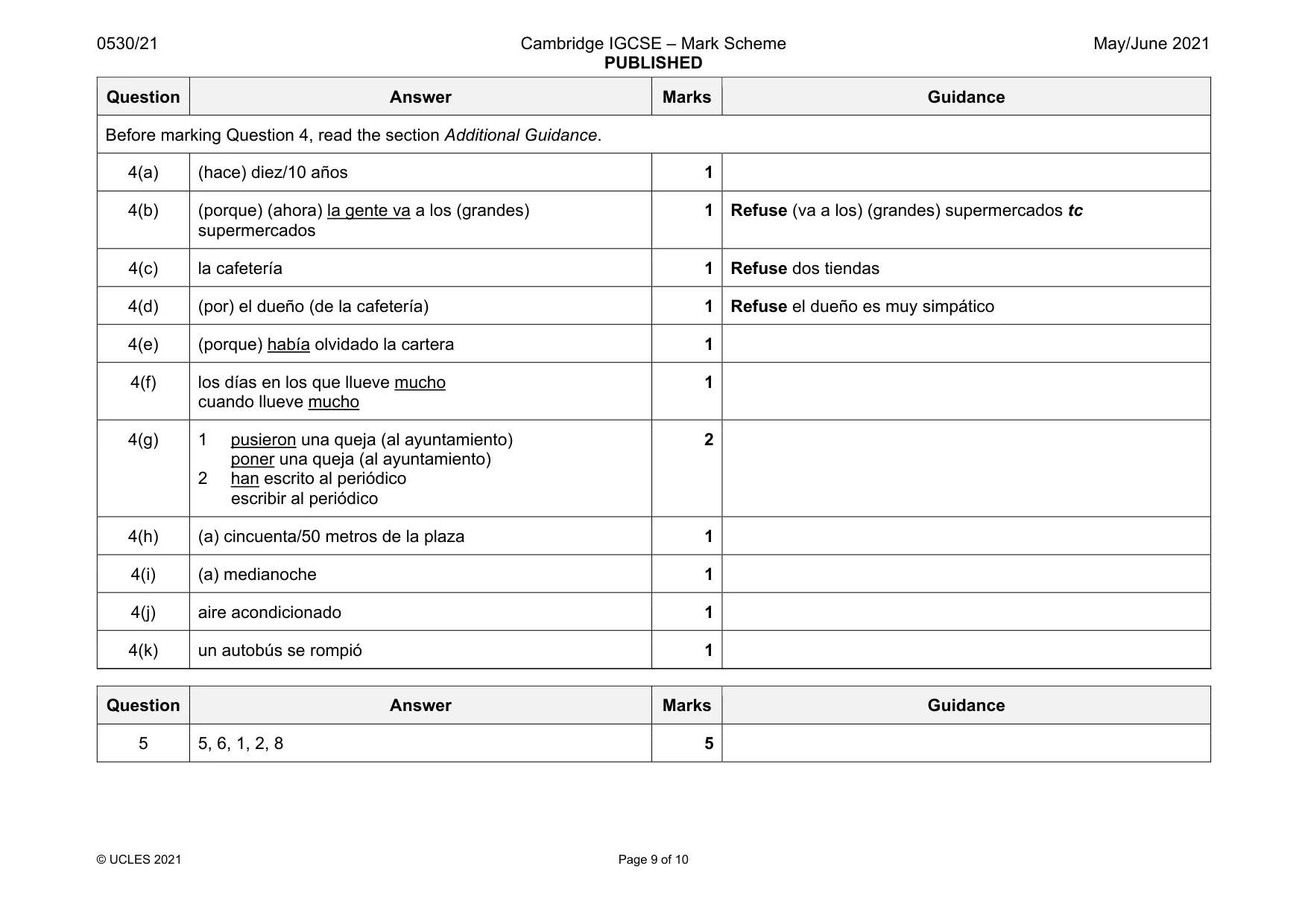 Mark scheme, page 9 of 10