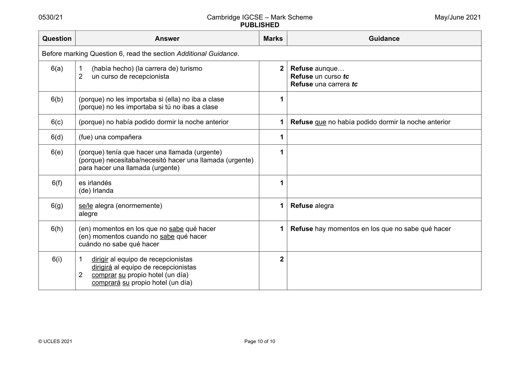 Mark scheme, page 10 of 10