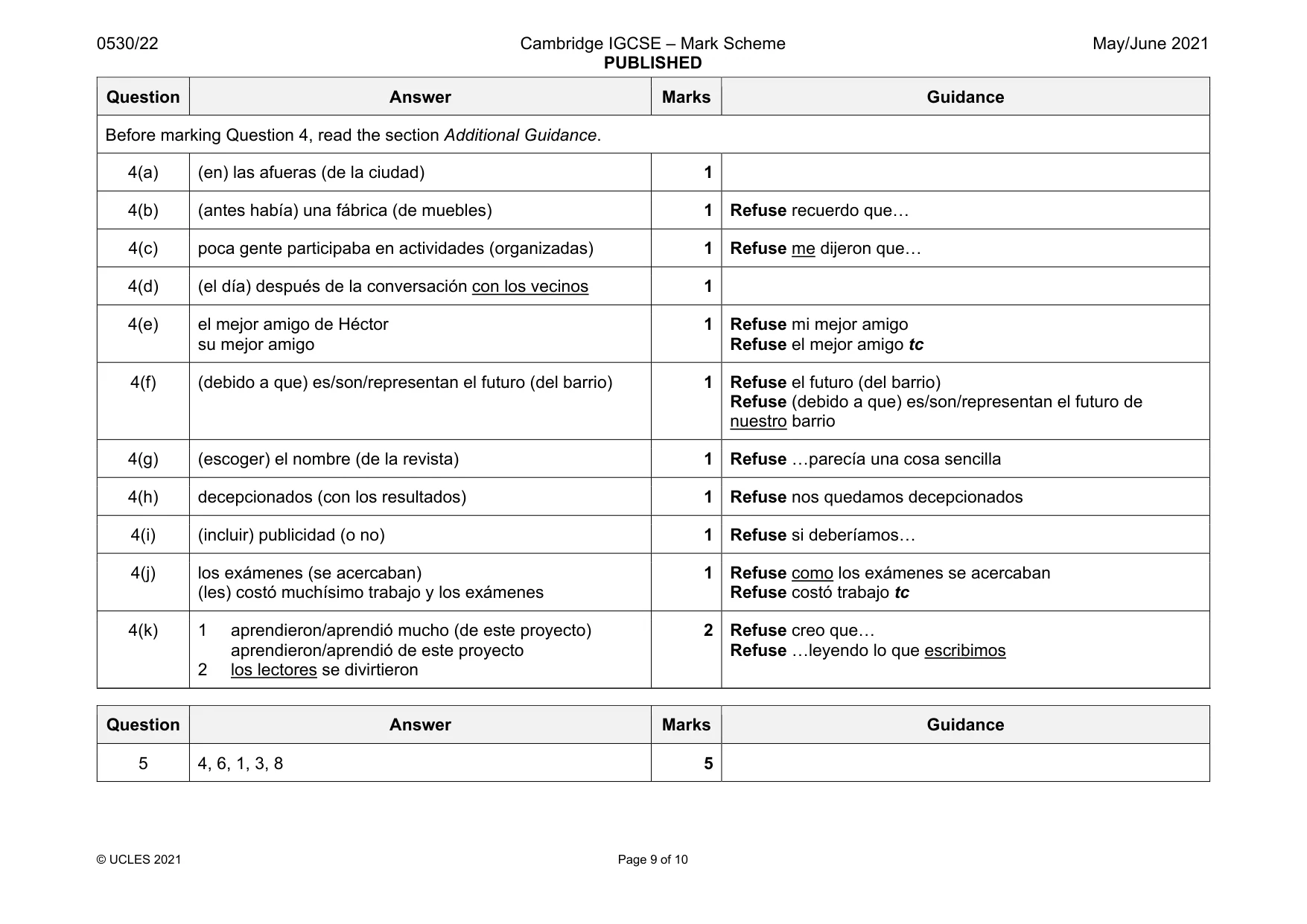 Mark scheme, page 9 of 10