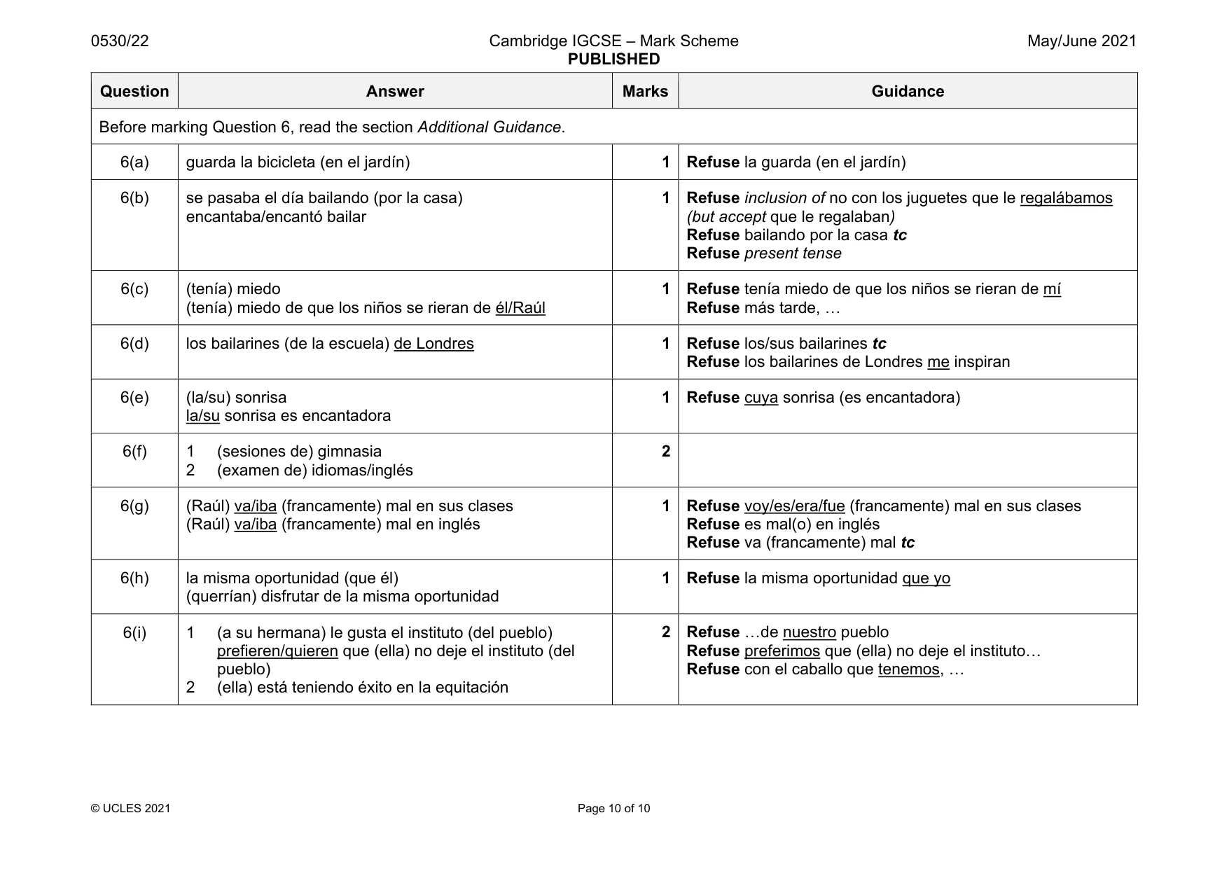 Mark scheme, page 10 of 10