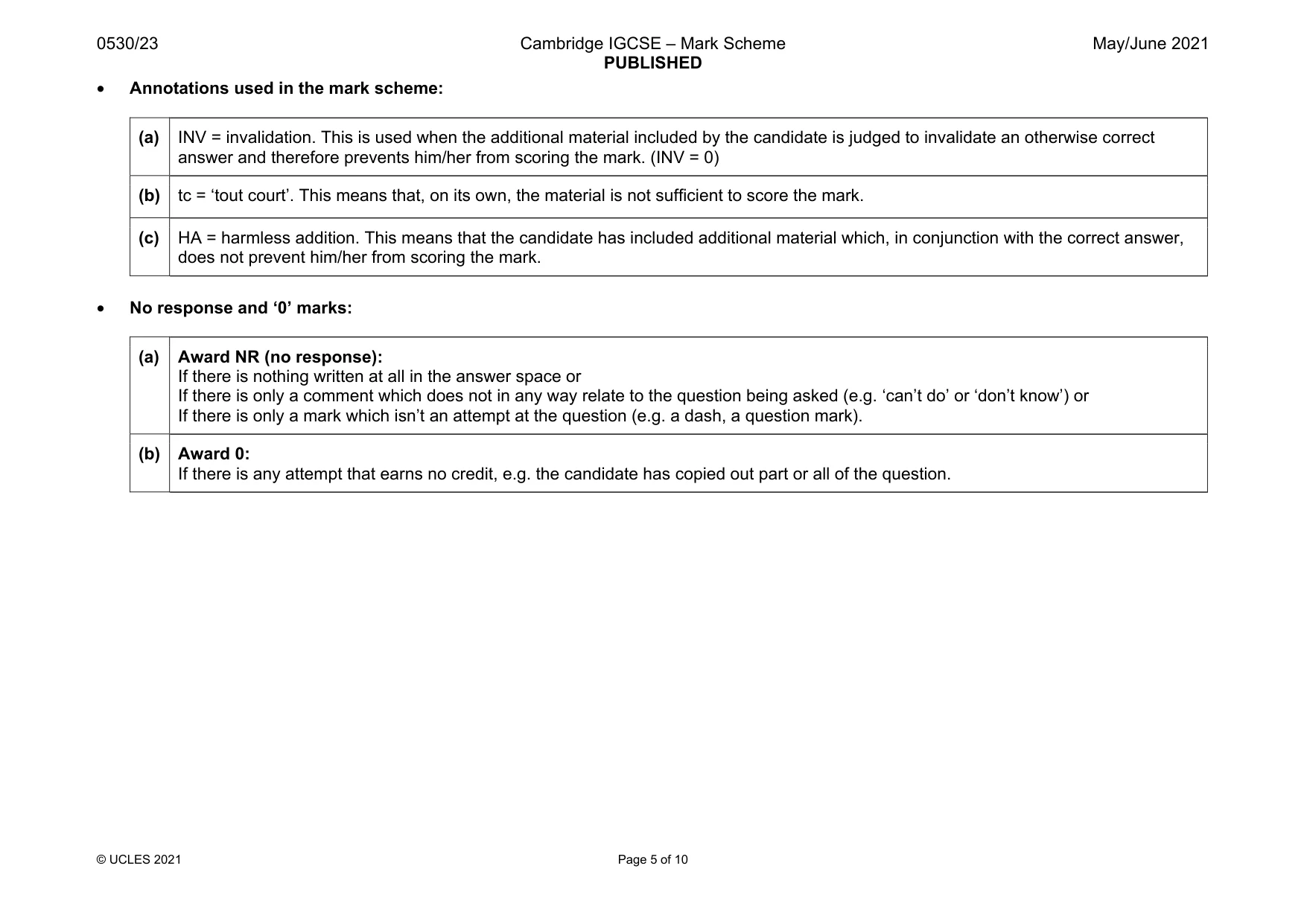 Mark scheme, page 5 of 10