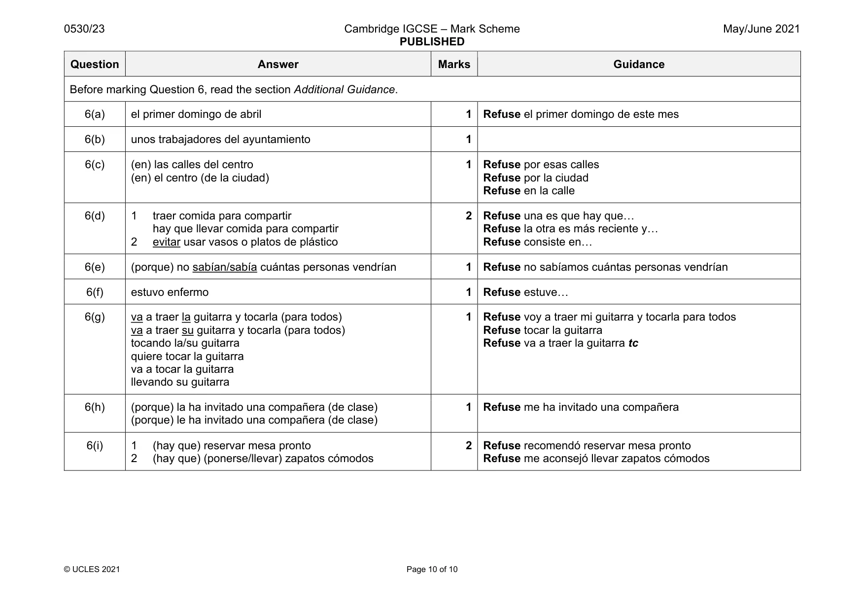 Mark scheme, page 10 of 10