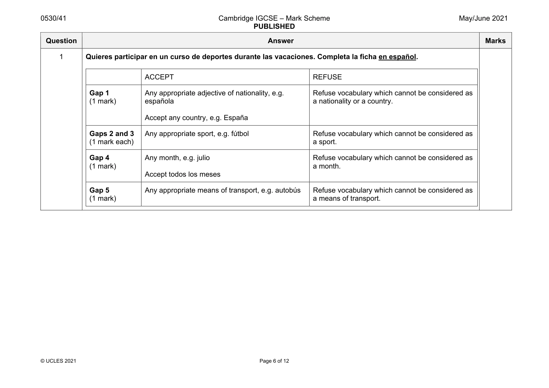 Mark scheme, page 6 of 12