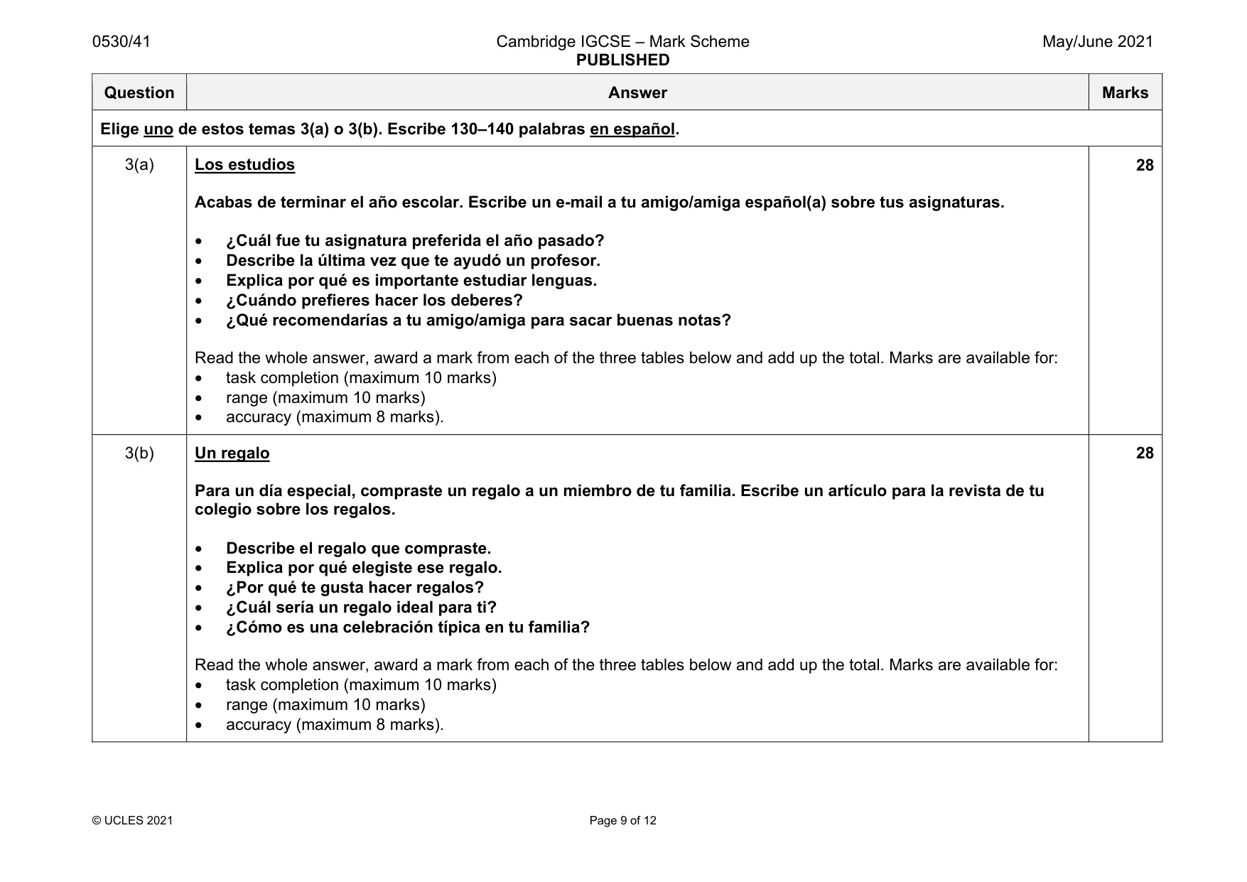 Mark scheme, page 9 of 12