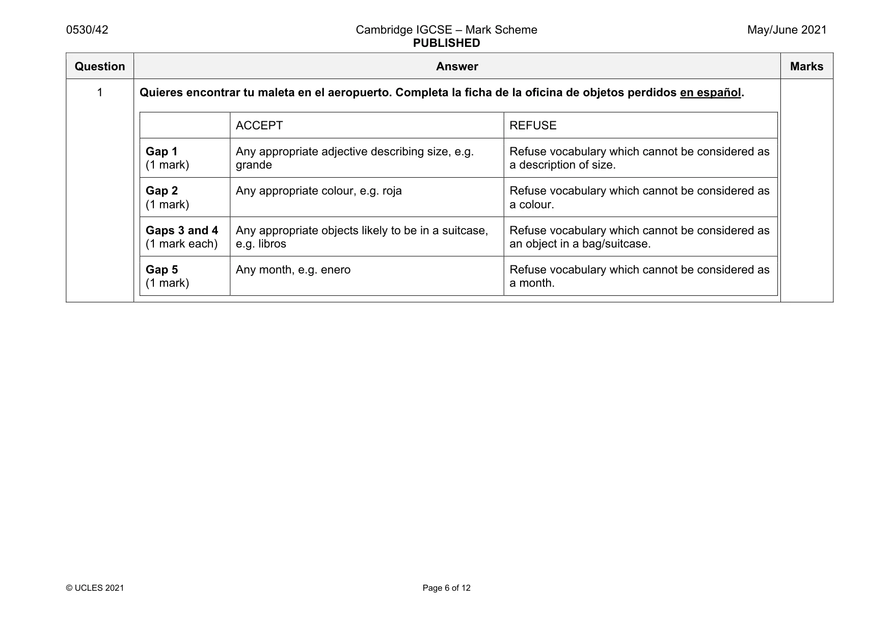 Mark scheme, page 6 of 12