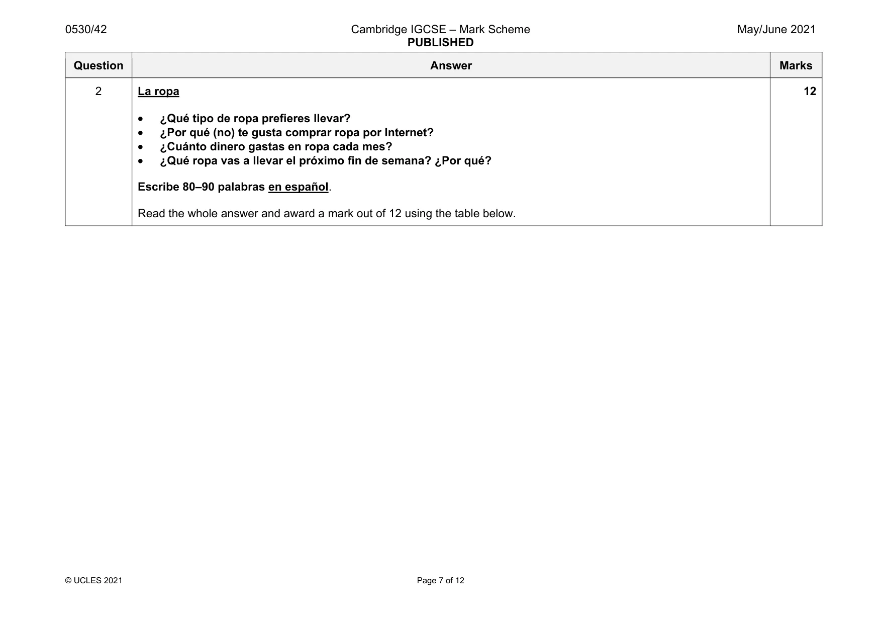 Mark scheme, page 7 of 12
