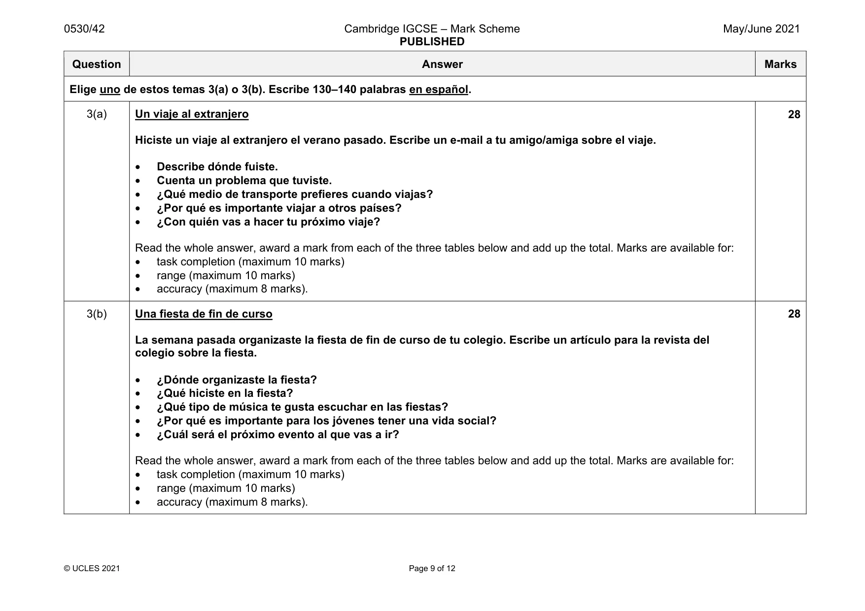 Mark scheme, page 9 of 12