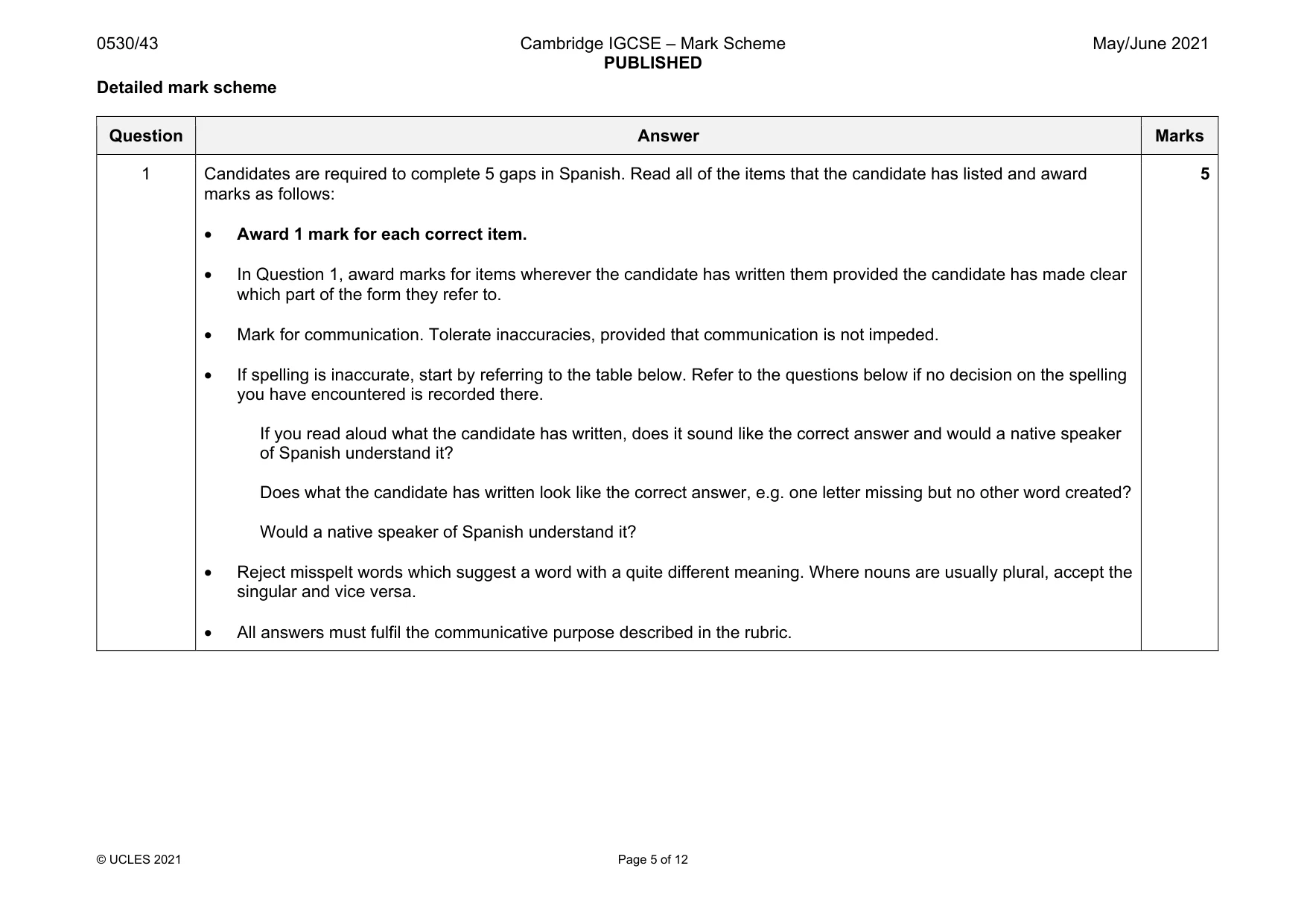 Mark scheme, page 5 of 12