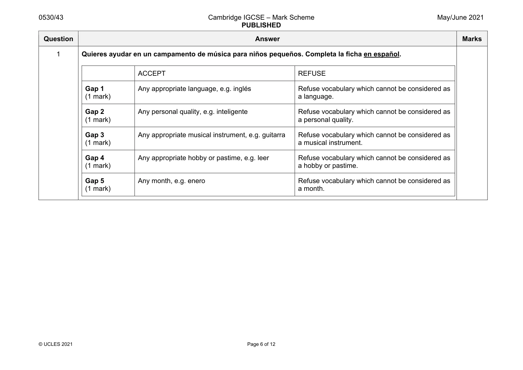 Mark scheme, page 6 of 12