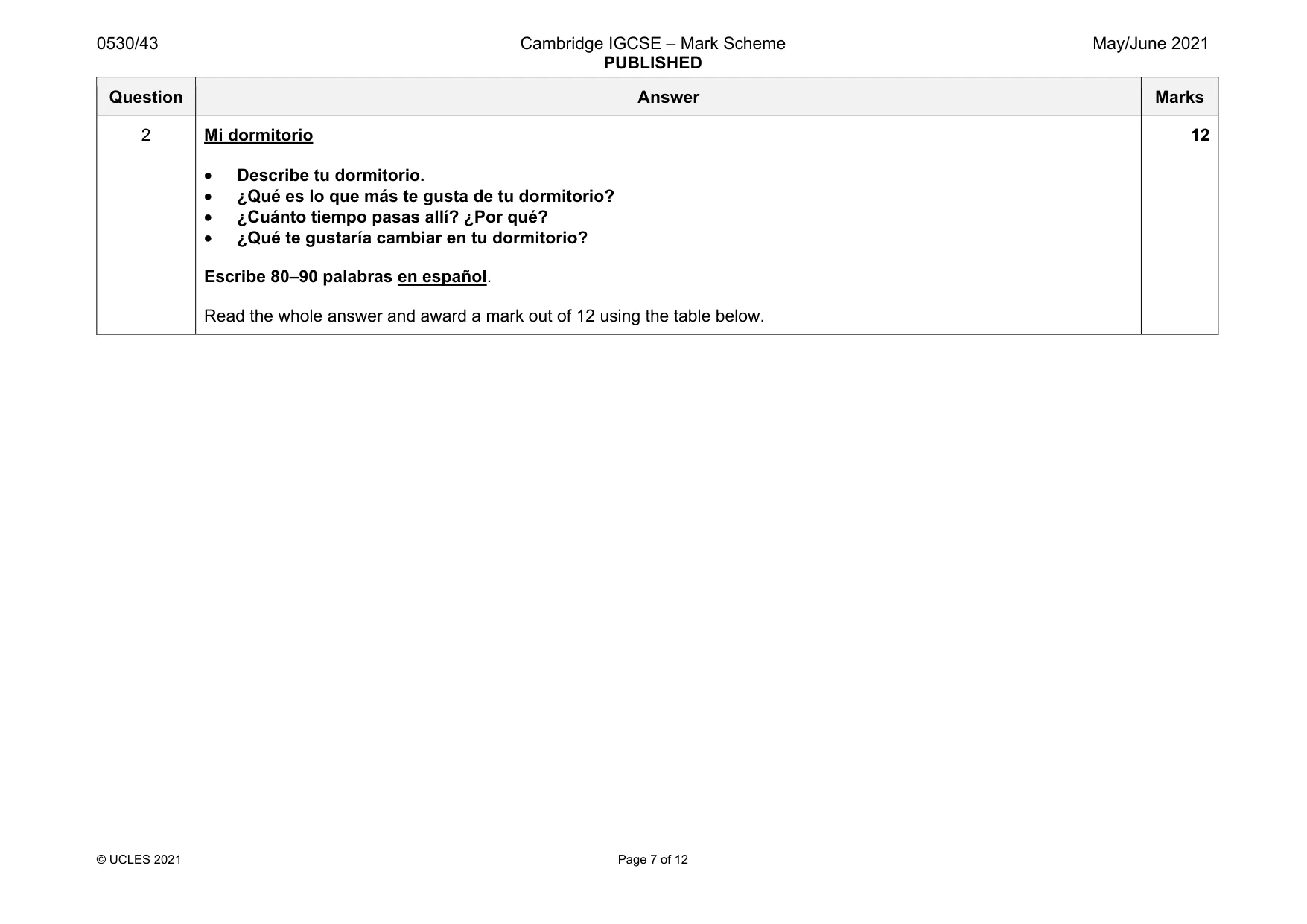Mark scheme, page 7 of 12