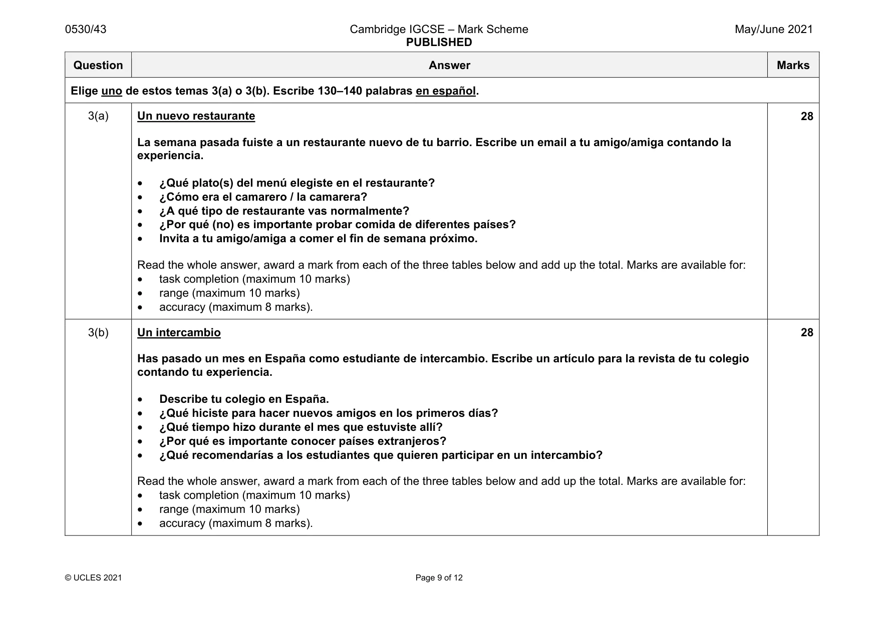 Mark scheme, page 9 of 12