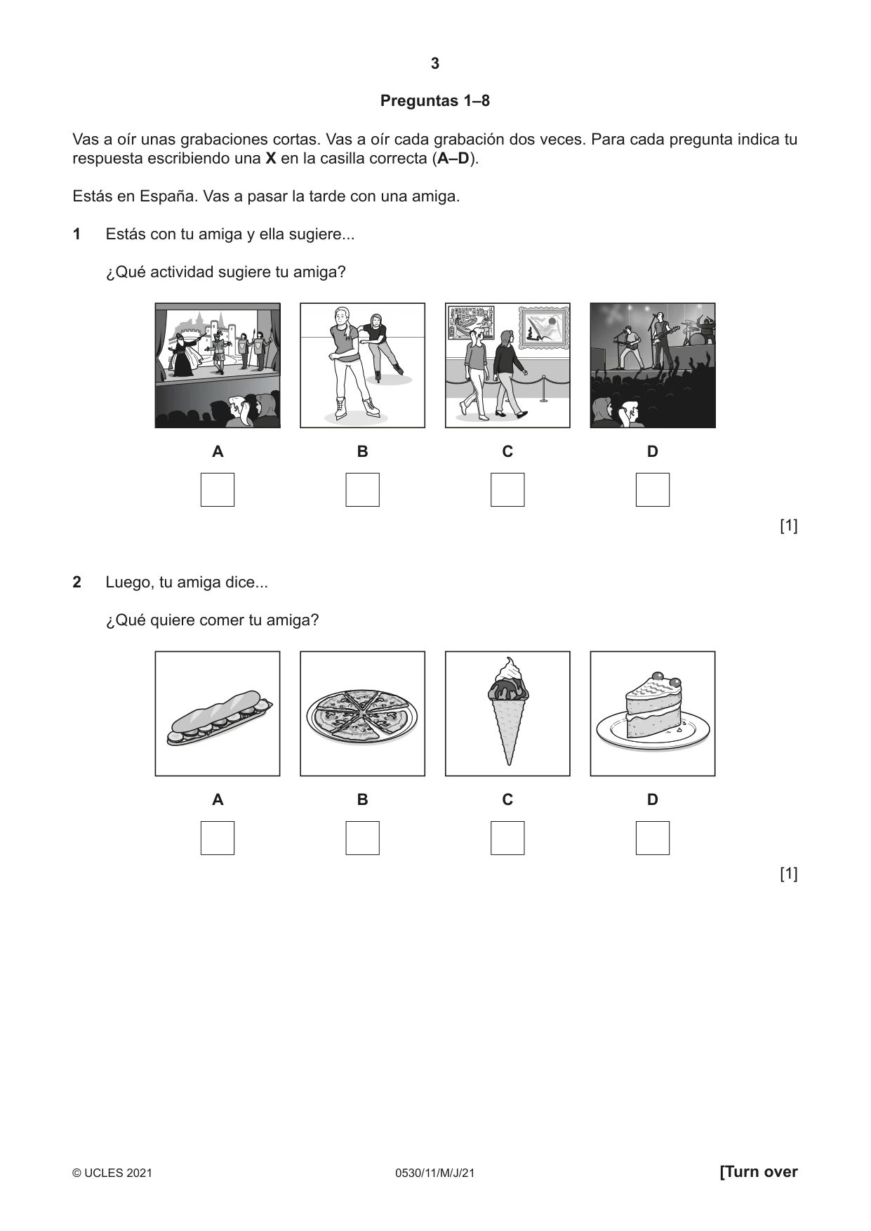 Cambridge IGCSE Spanish - Foreign Language 0530 2021 May/June Paper 1 · Variant 1 question paper, page 3 of 16