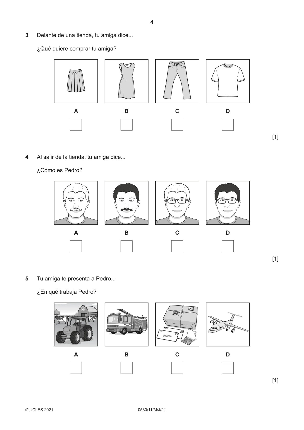 Cambridge IGCSE Spanish - Foreign Language 0530 2021 May/June Paper 1 · Variant 1 question paper, page 4 of 16