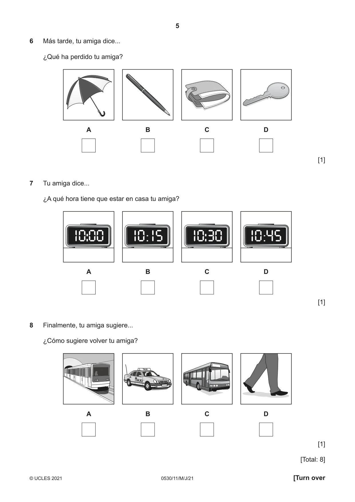 Cambridge IGCSE Spanish - Foreign Language 0530 2021 May/June Paper 1 · Variant 1 question paper, page 5 of 16