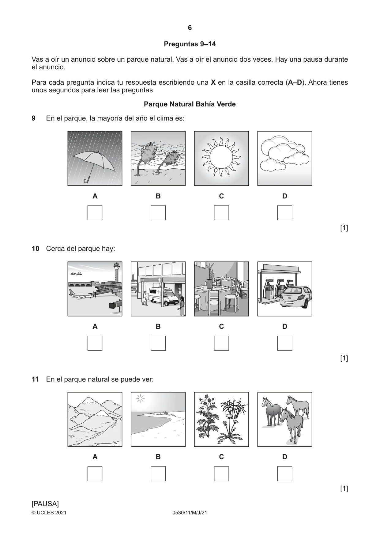 Cambridge IGCSE Spanish - Foreign Language 0530 2021 May/June Paper 1 · Variant 1 question paper, page 6 of 16