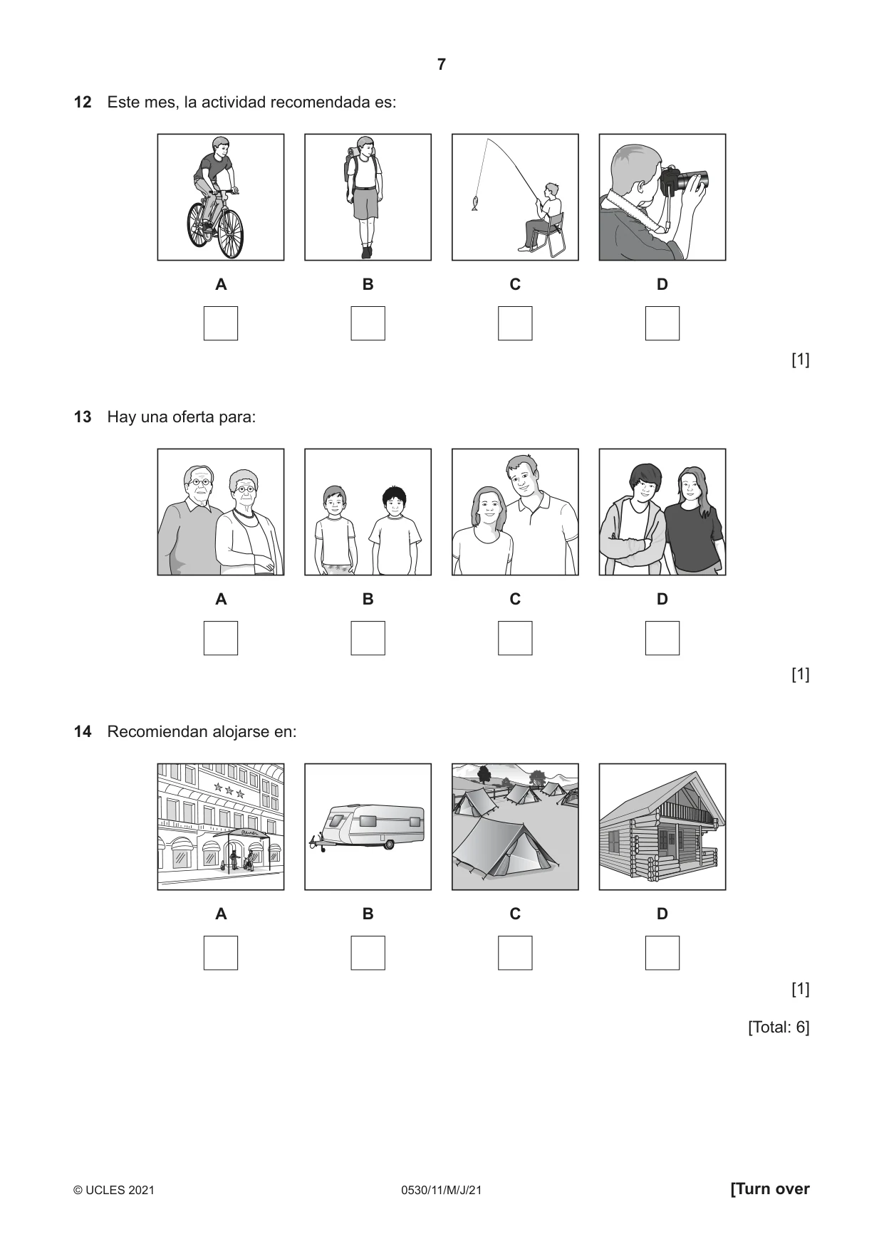 Cambridge IGCSE Spanish - Foreign Language 0530 2021 May/June Paper 1 · Variant 1 question paper, page 7 of 16