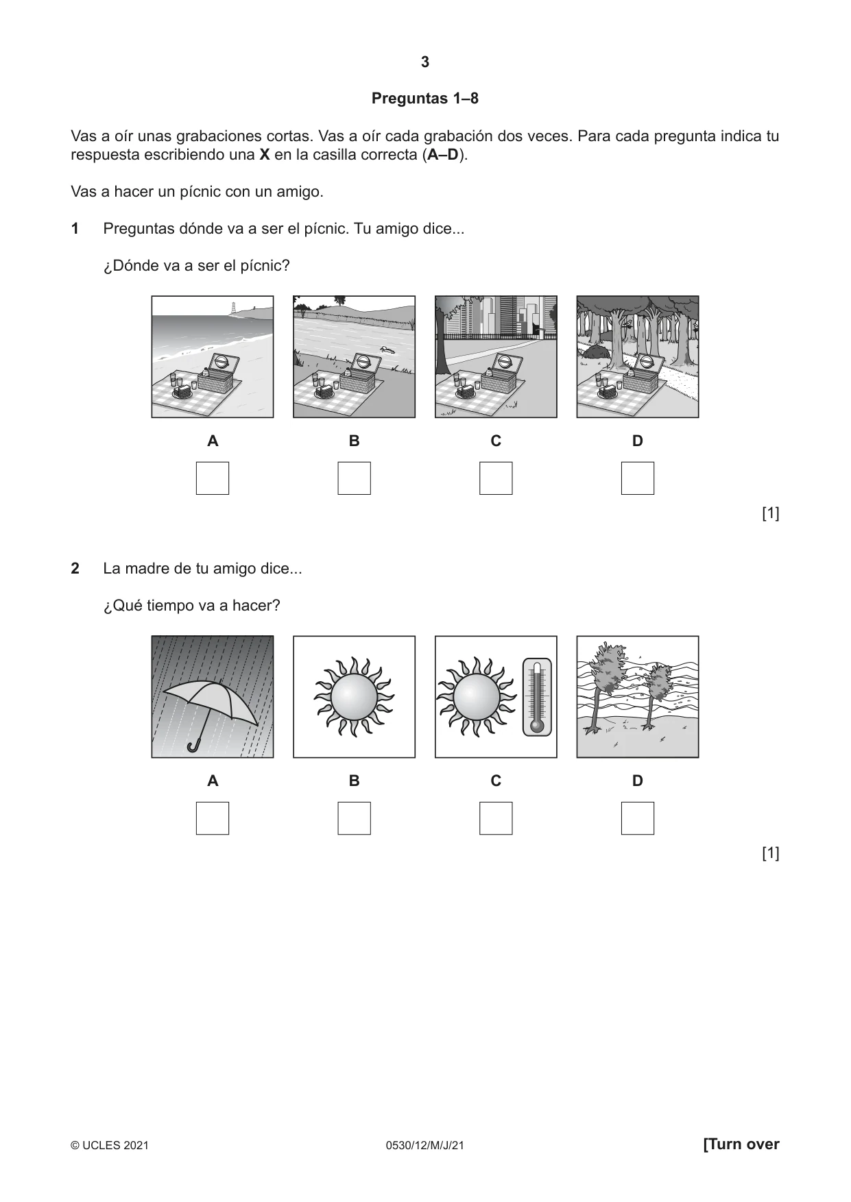 Cambridge IGCSE Spanish - Foreign Language 0530 2021 May/June Paper 1 · Variant 2 question paper, page 3 of 16