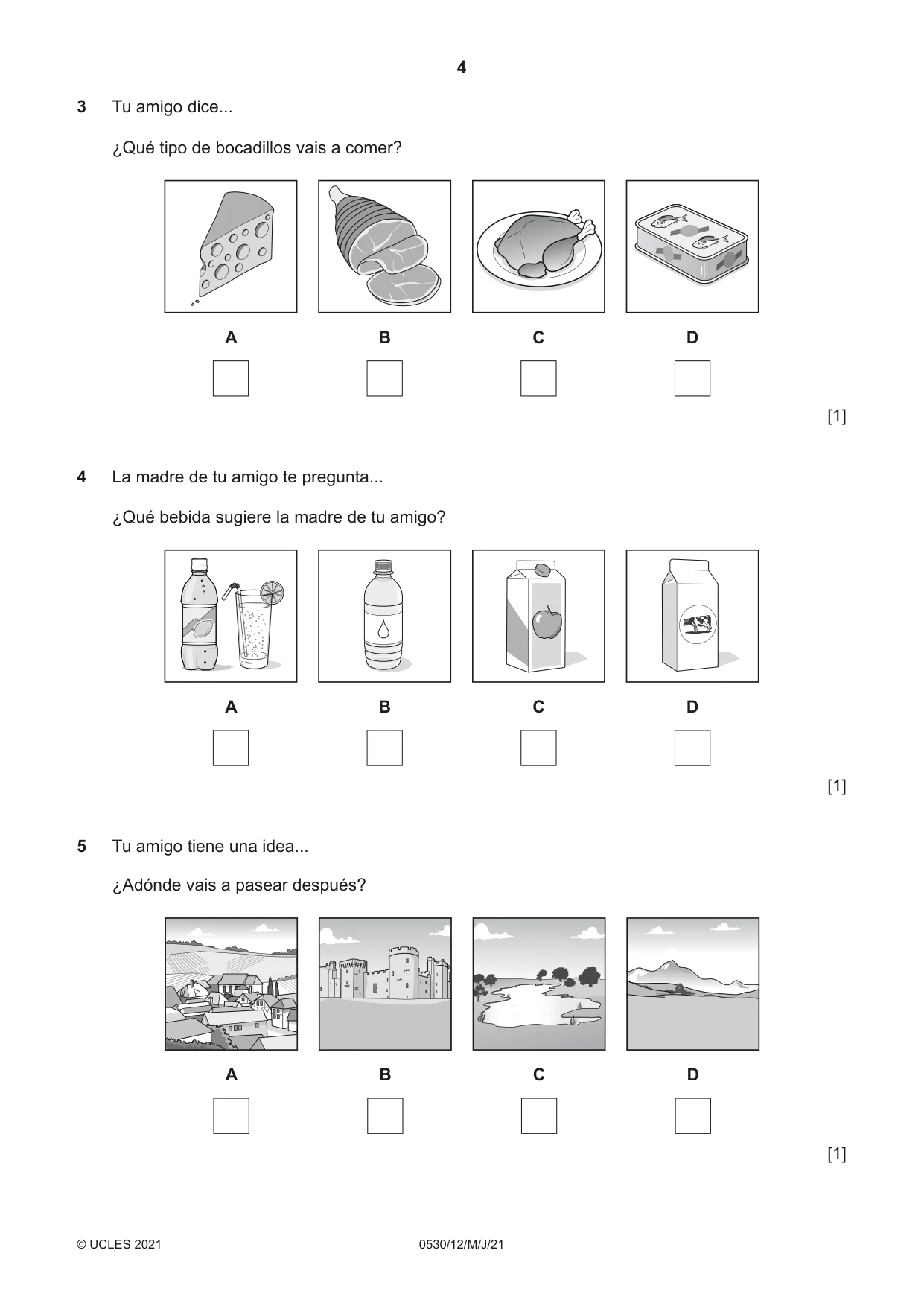 Cambridge IGCSE Spanish - Foreign Language 0530 2021 May/June Paper 1 · Variant 2 question paper, page 4 of 16