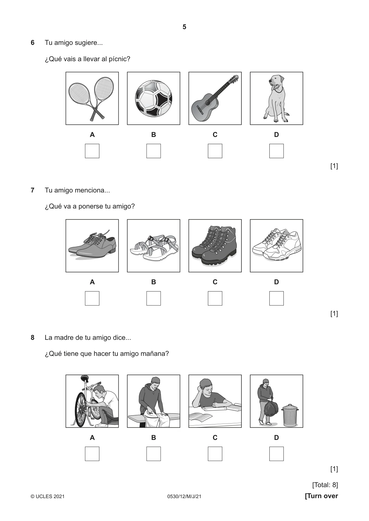 Cambridge IGCSE Spanish - Foreign Language 0530 2021 May/June Paper 1 · Variant 2 question paper, page 5 of 16