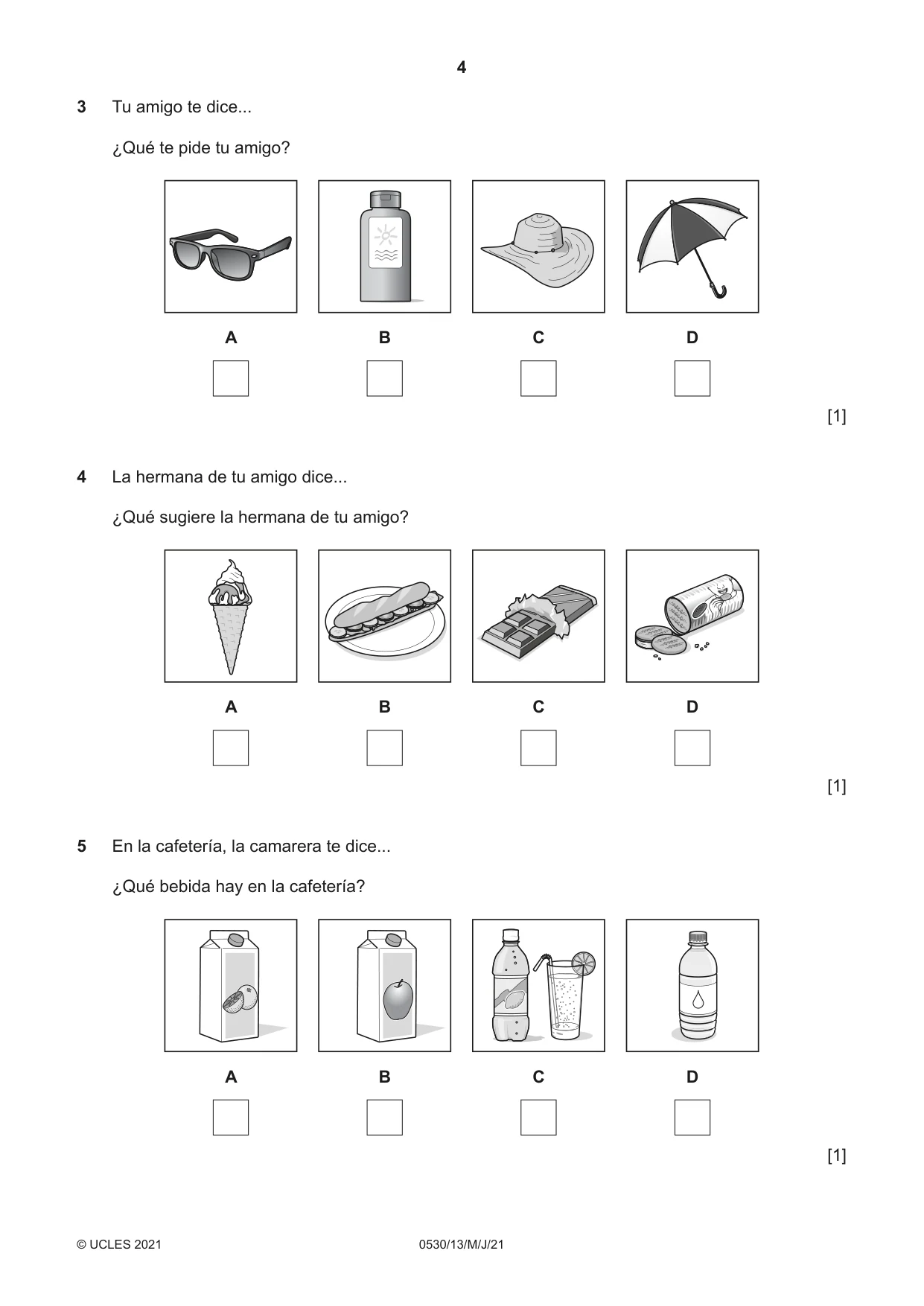 Cambridge IGCSE Spanish - Foreign Language 0530 2021 May/June Paper 1 · Variant 3 question paper, page 4 of 16