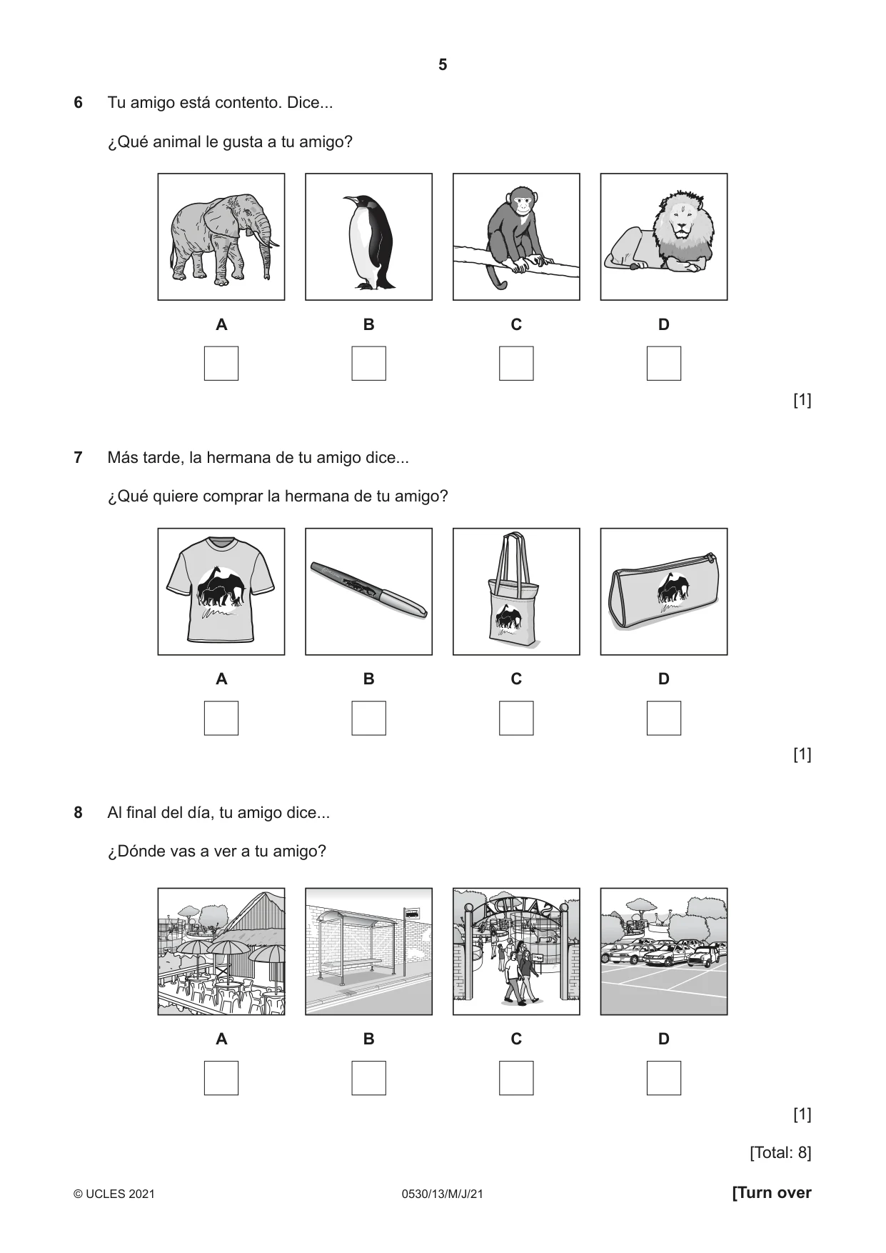 Cambridge IGCSE Spanish - Foreign Language 0530 2021 May/June Paper 1 · Variant 3 question paper, page 5 of 16