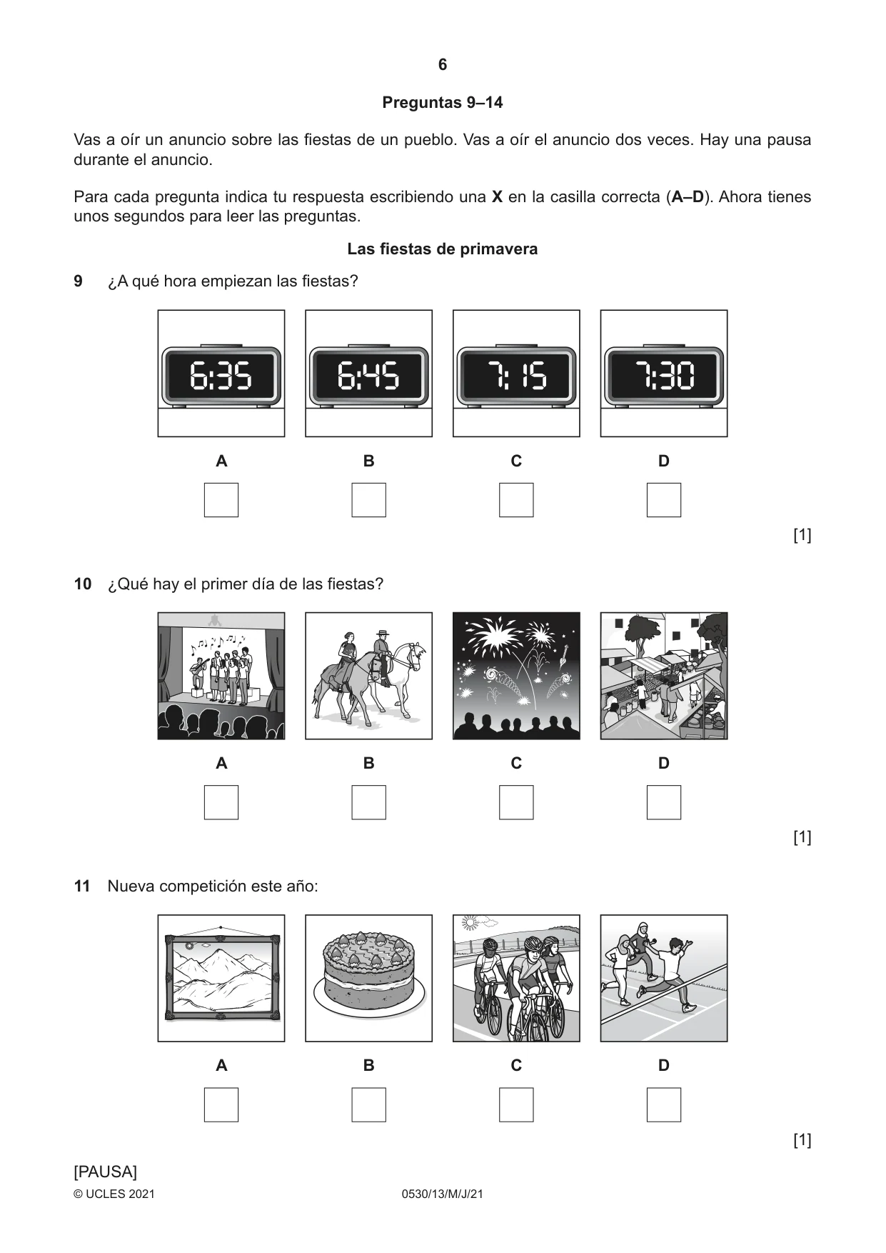 Cambridge IGCSE Spanish - Foreign Language 0530 2021 May/June Paper 1 · Variant 3 question paper, page 6 of 16