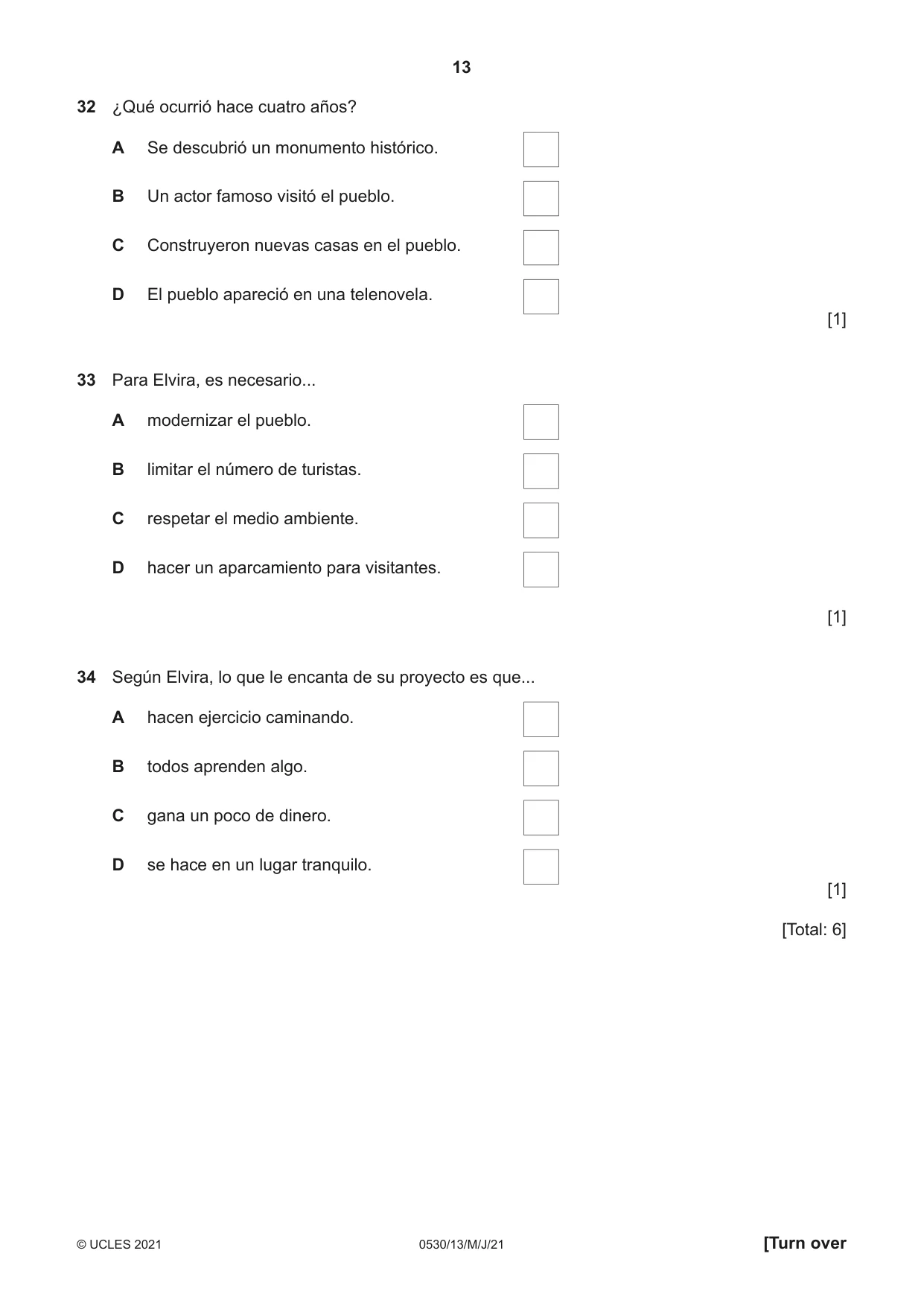Cambridge IGCSE Spanish - Foreign Language 0530 2021 May/June Paper 1 · Variant 3 question paper, page 13 of 16